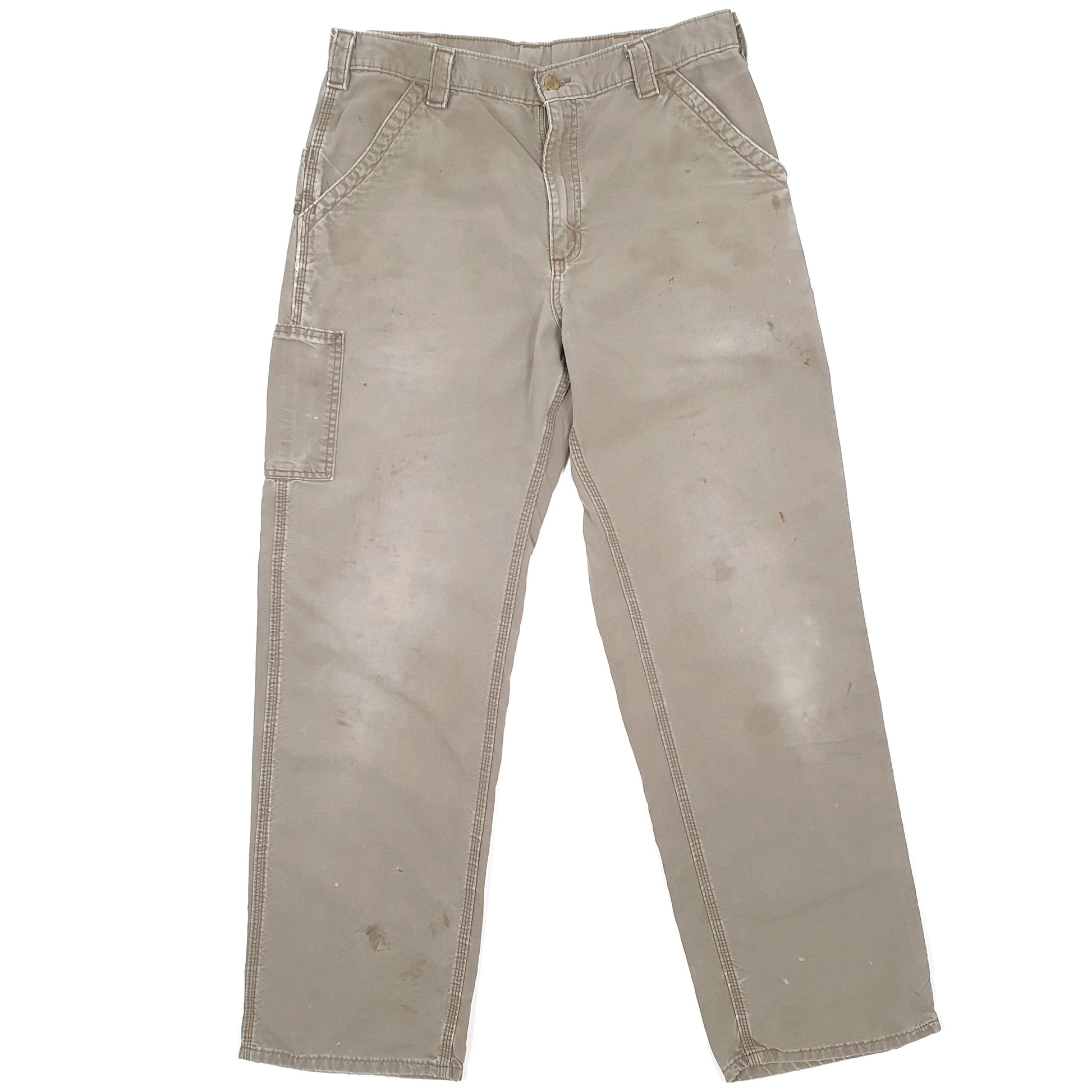 Mens Carhartt Light Weight Khaki Carpenter Trousers W34 L32 Khaki