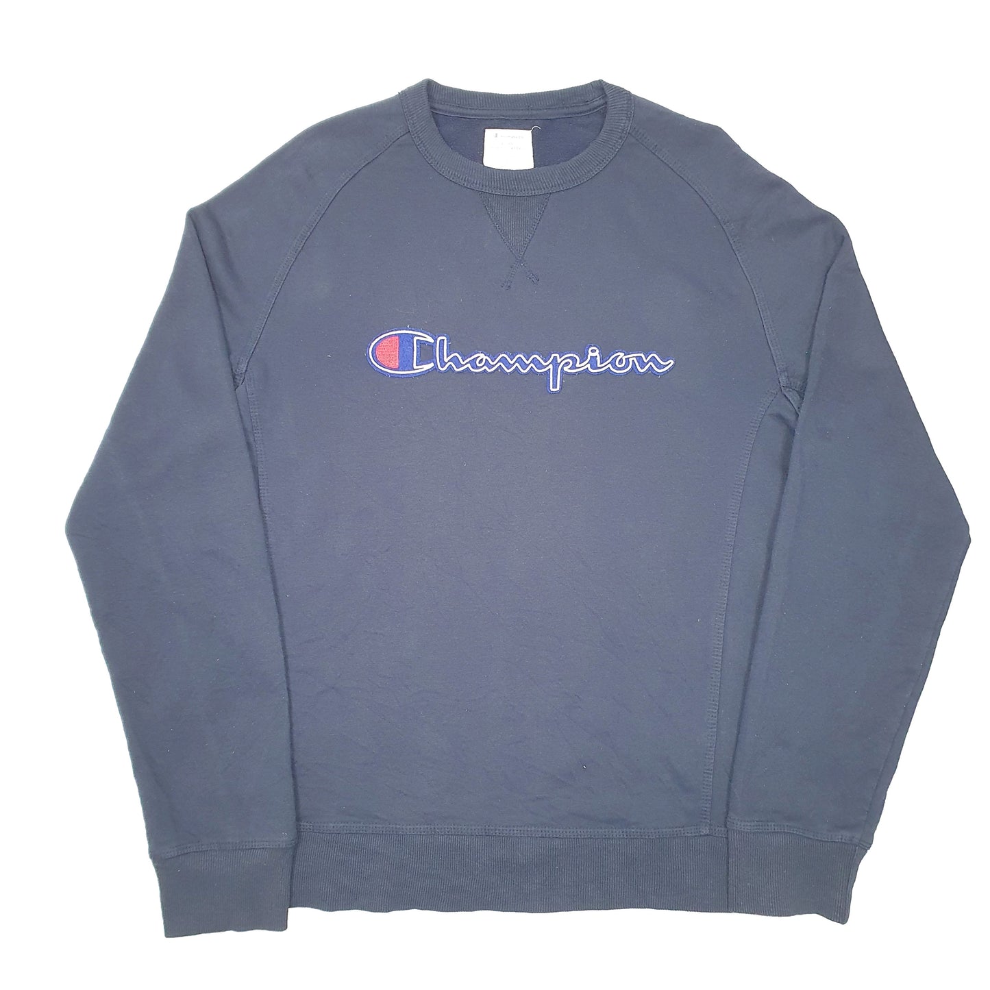 Womens Navy Champion Script Spellout Crewneck Jumper