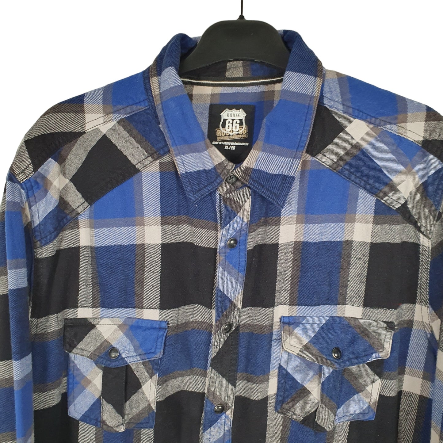 Route 66 Flannel Shacket Long Sleeve Regular Fit Check Shirt Blue