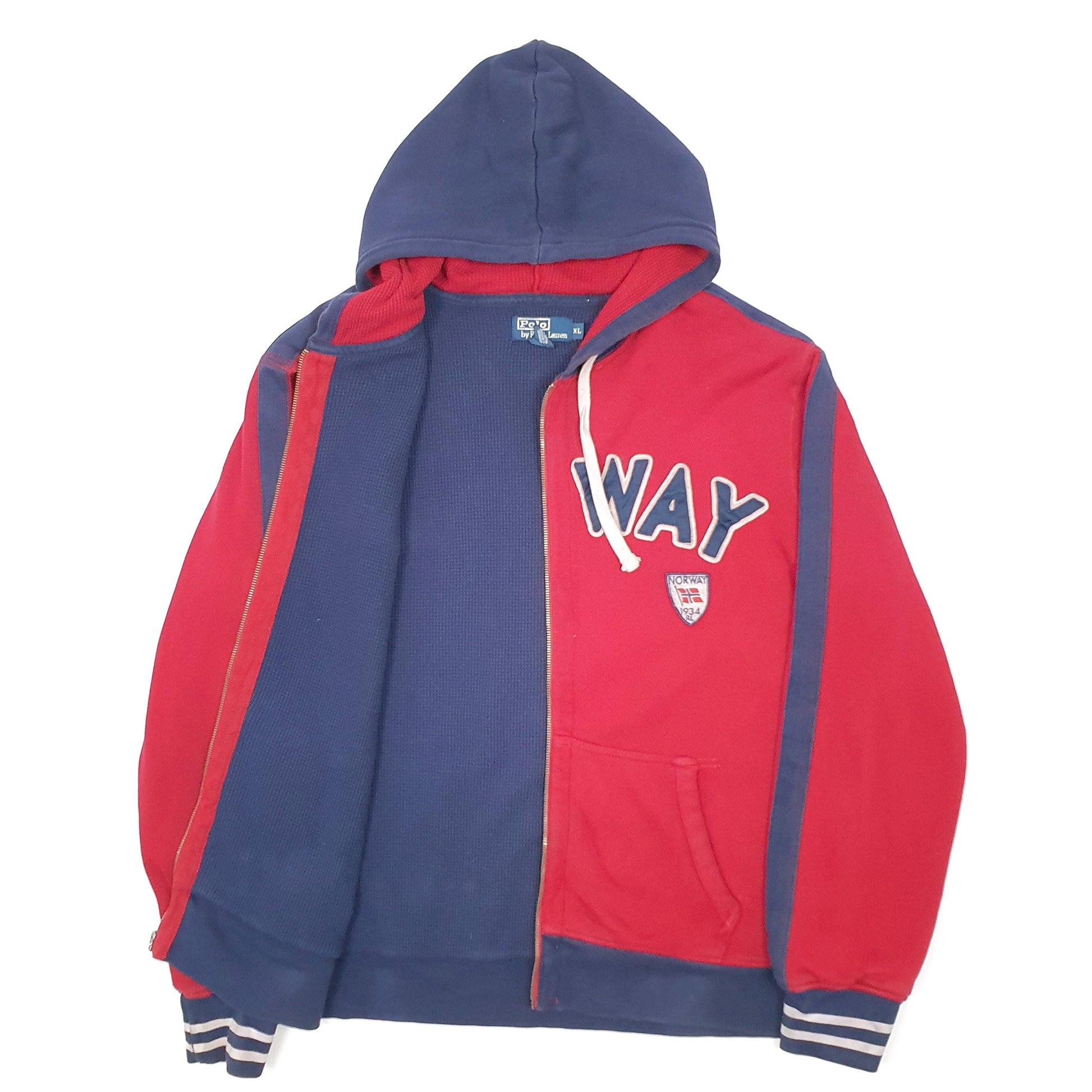 Mens Red Polo Ralph Lauren Norway 1934 Vintage Hoodie Jacket Full Zip Jumper
