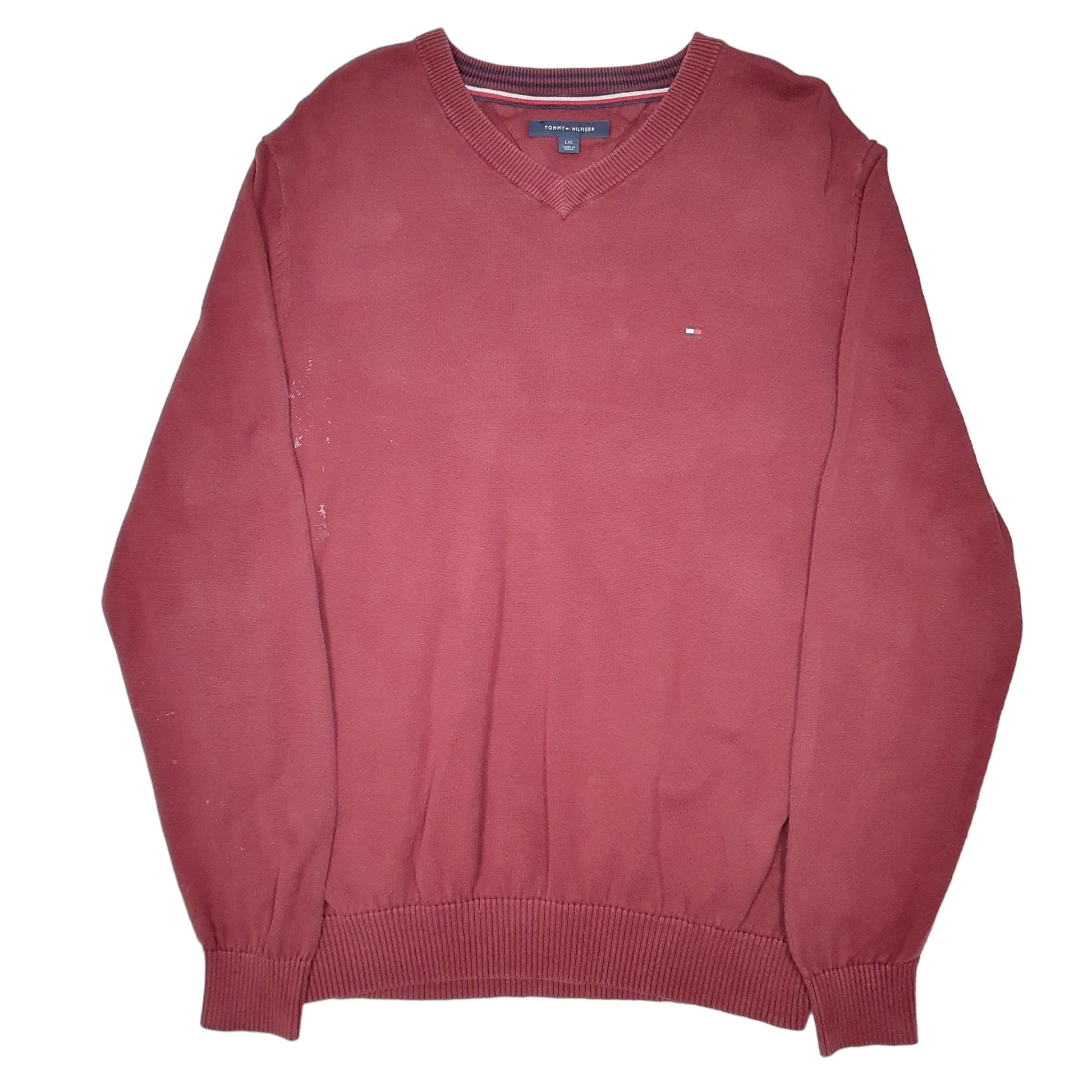Mens Burgundy Tommy Hilfiger  V Neck Jumper