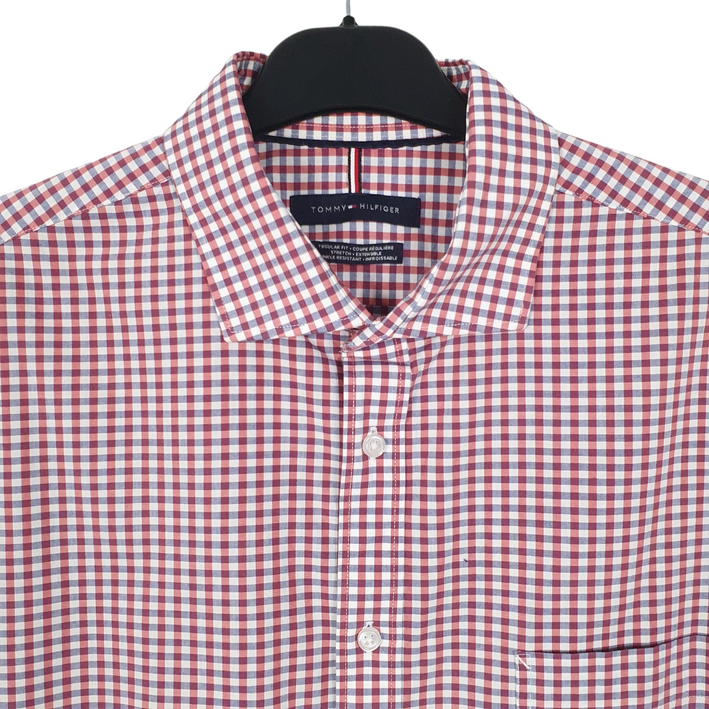 Tommy Hilfiger Pocket Short Sleeve Regular Fit Check Shirt Red