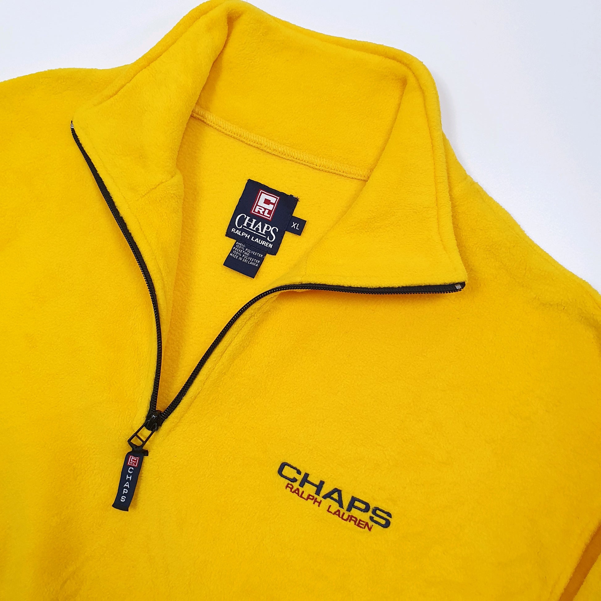 Ralph Lauren Chaps Spellout Quarter Zip Fleece XL Yellow