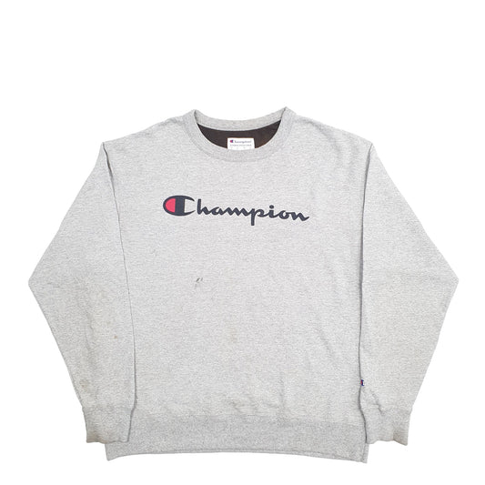 Mens Grey Champion Spellout Crewneck Jumper