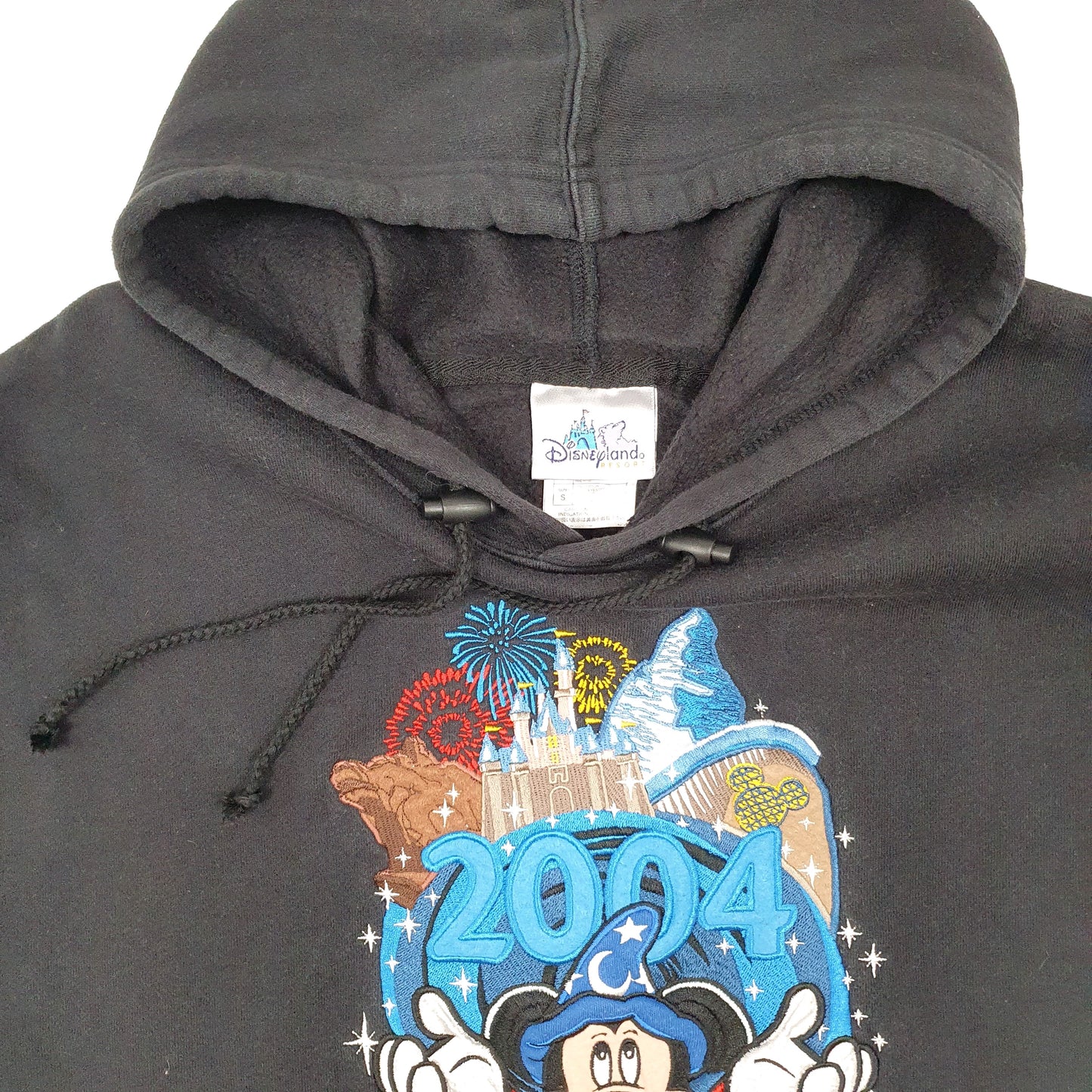 Mens Black Disney Disneyland Mickey Mouse Vintage 2004 00s Hoodie Jumper