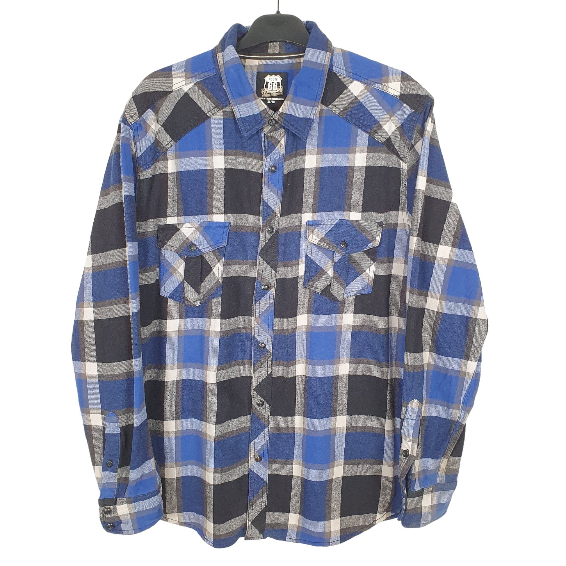 Route 66 Flannel Shacket Long Sleeve Regular Fit Check Shirt Blue