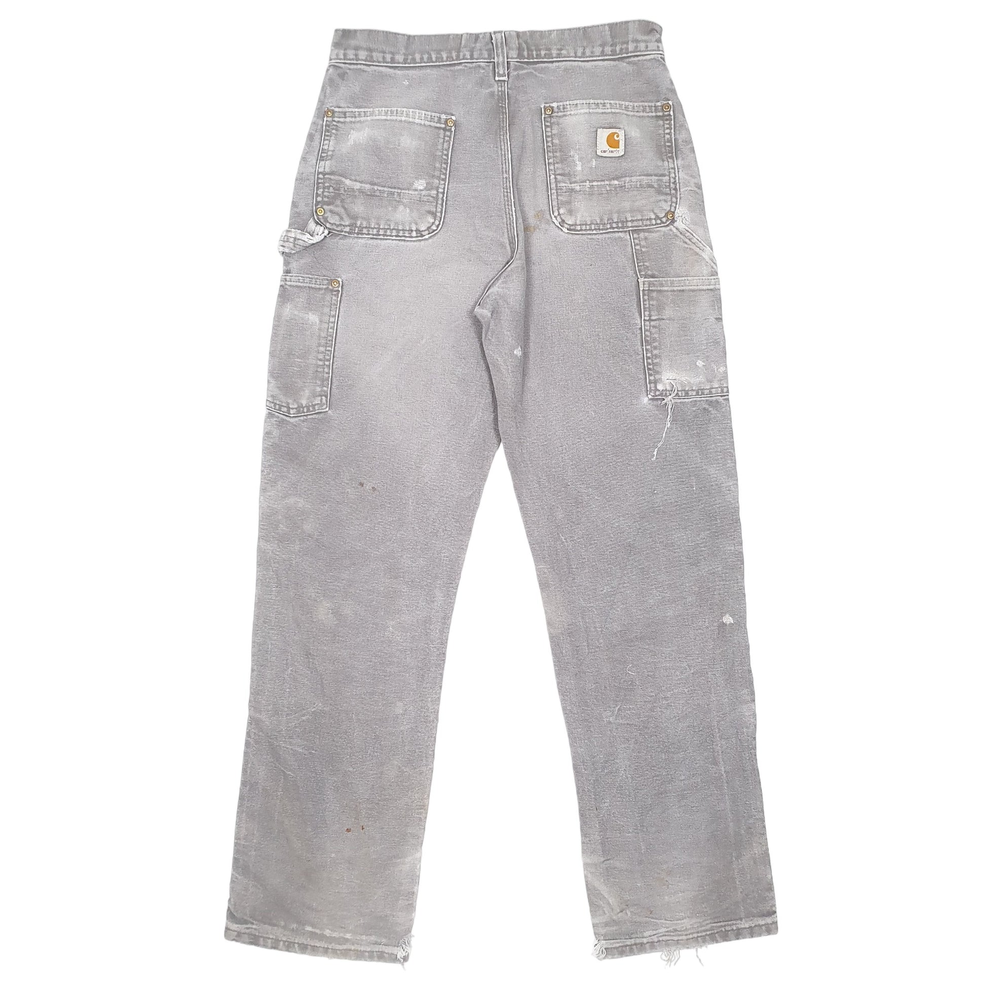 Mens Grey Carhartt Double Knee Riveted Carpenter Trousers