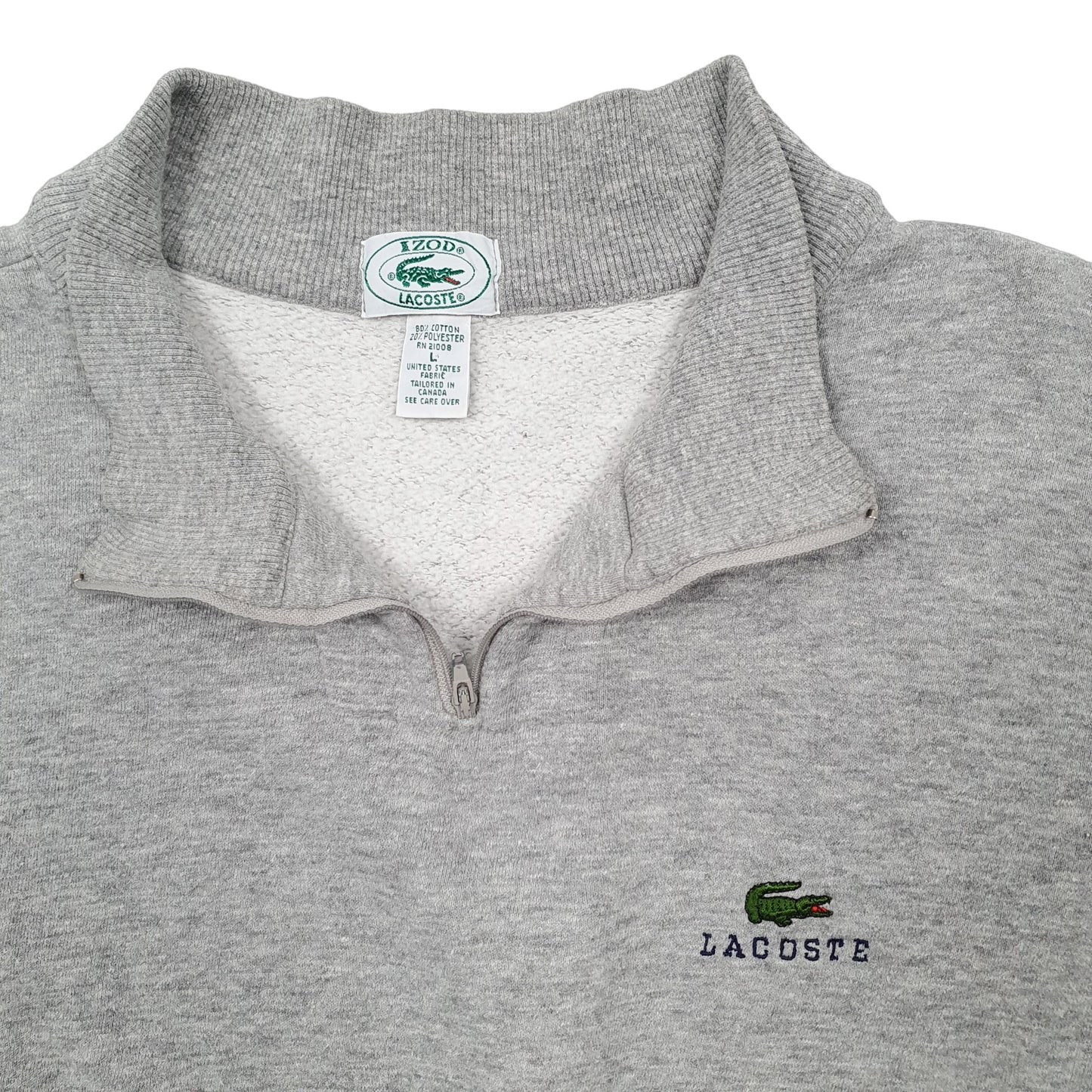Mens Grey Lacoste Vintage Izod Spellout Quarter Zip Jumper