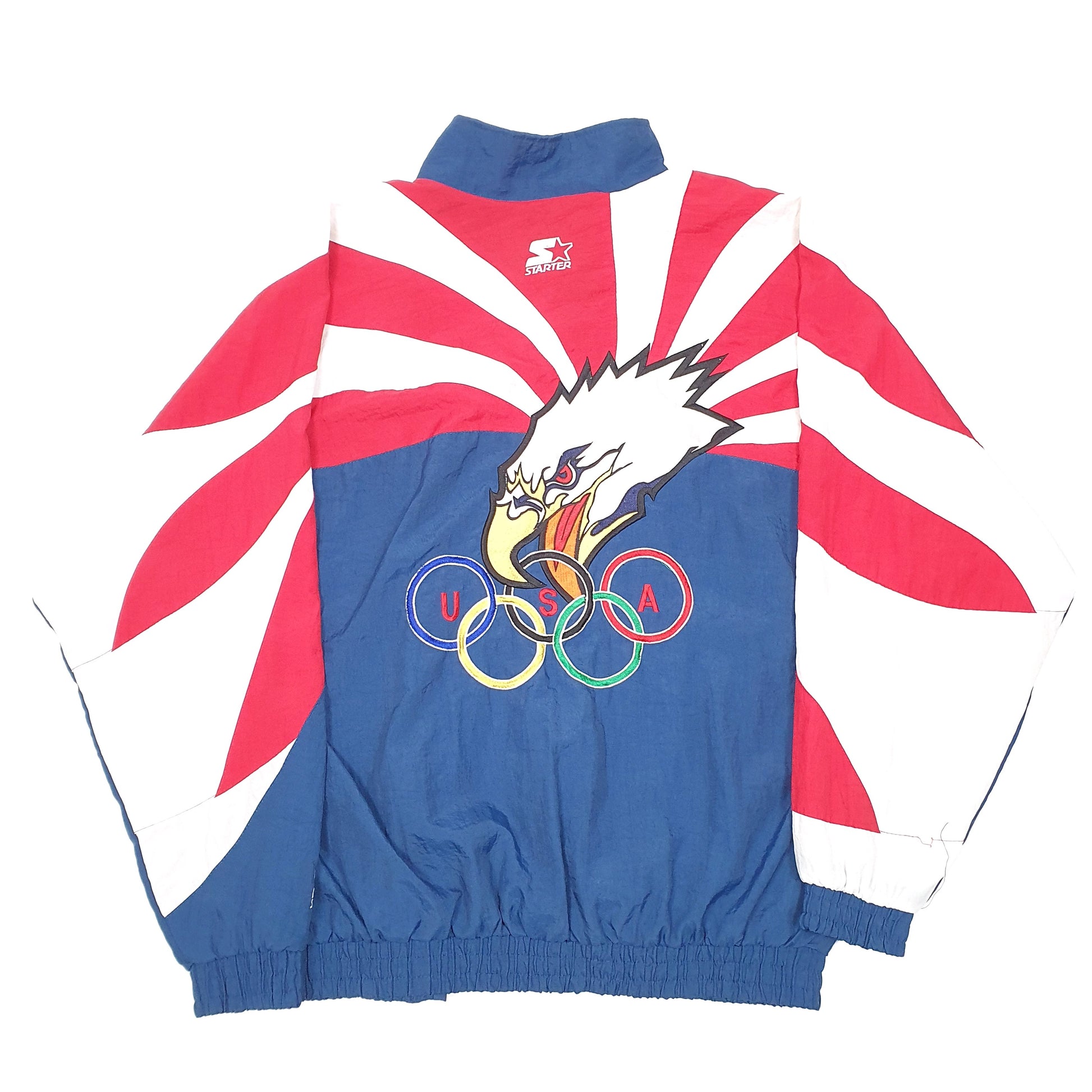 Mens Navy Starter Vintage 1996 Track Top USA Olympic Team Flag Eagle Windbreaker Coat