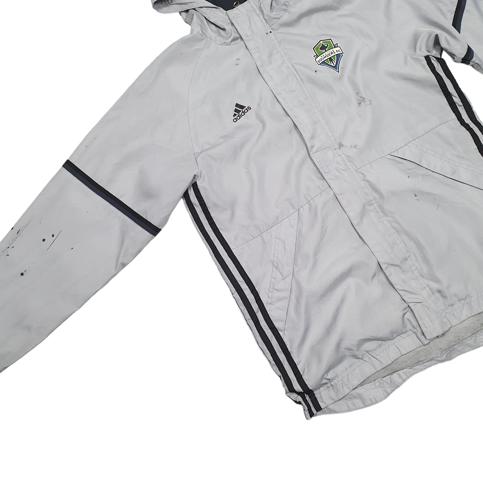 Mens Grey Adidas Seattle Sounders FC Football Hoodie Coat