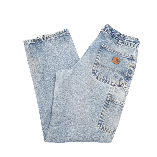 Mens Blue Carhartt Lined Thermal Winter Carpenter JeansW33 L32