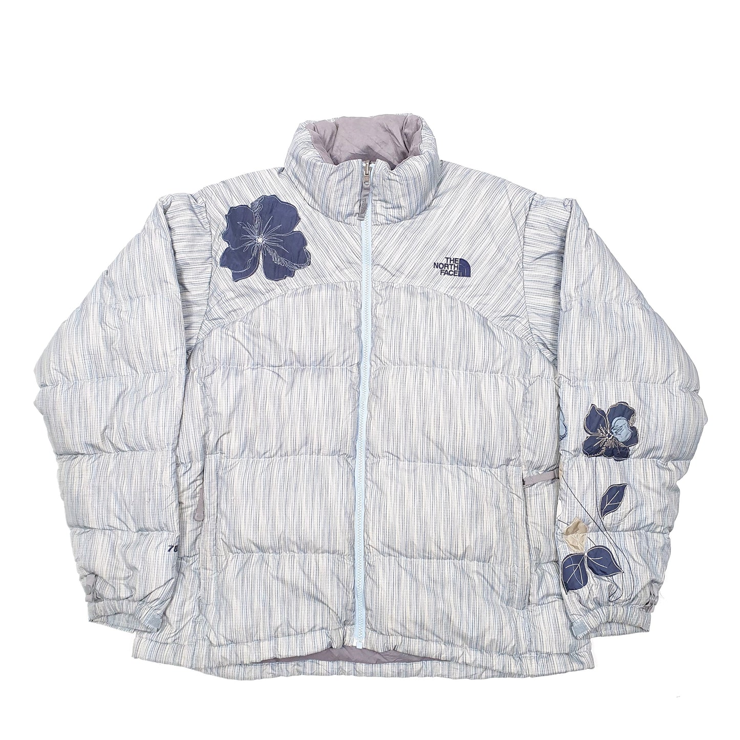 Womens Blue The North Face Goose Down Special Edition Floral 700 Puffer Jacket Coat