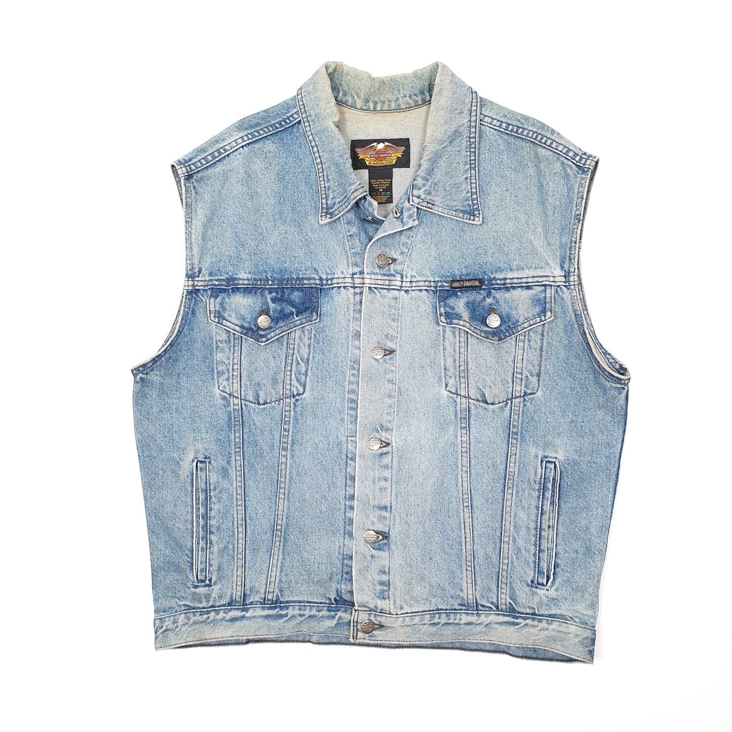 Mens Blue Harley Davidson Motorcycles Patch Gilet Vest Trucker Denim Jacket Coat