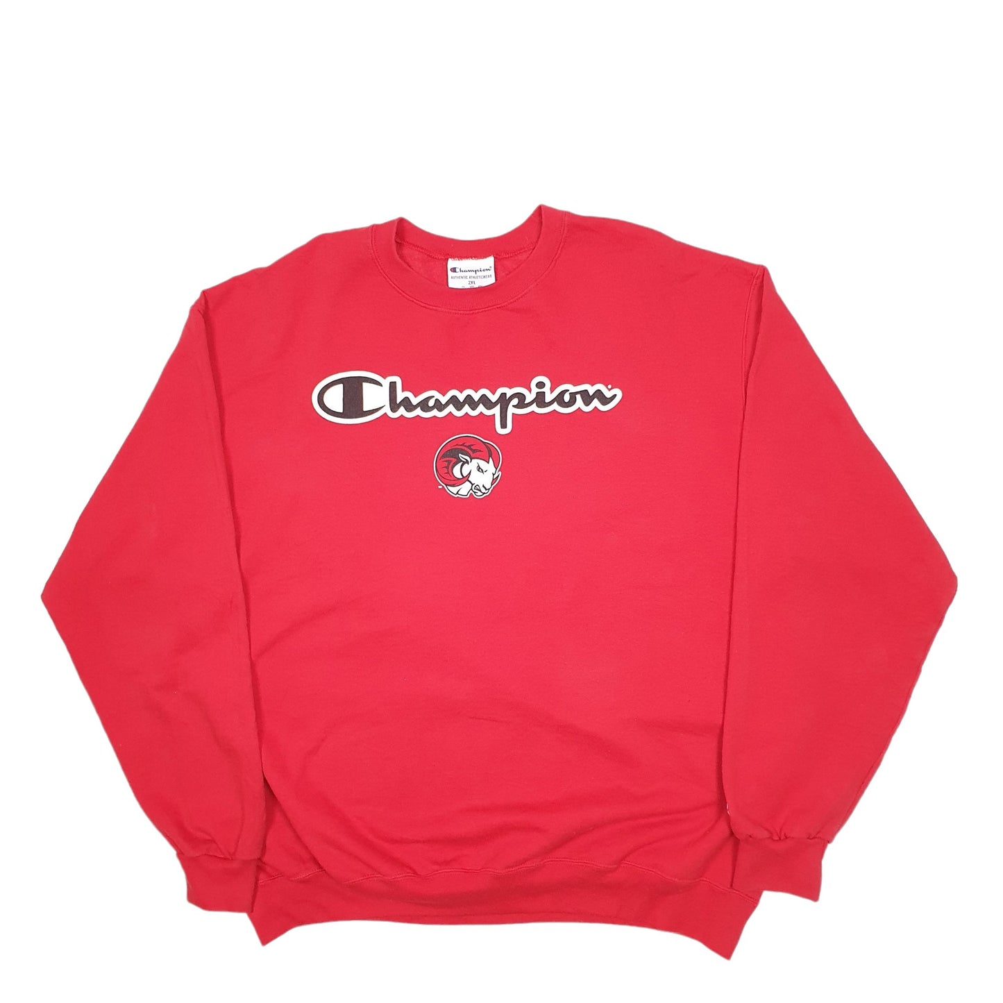 Mens Red Champion Spellout Crewneck Jumper