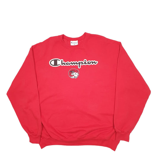 Mens Red Champion Spellout Crewneck Jumper