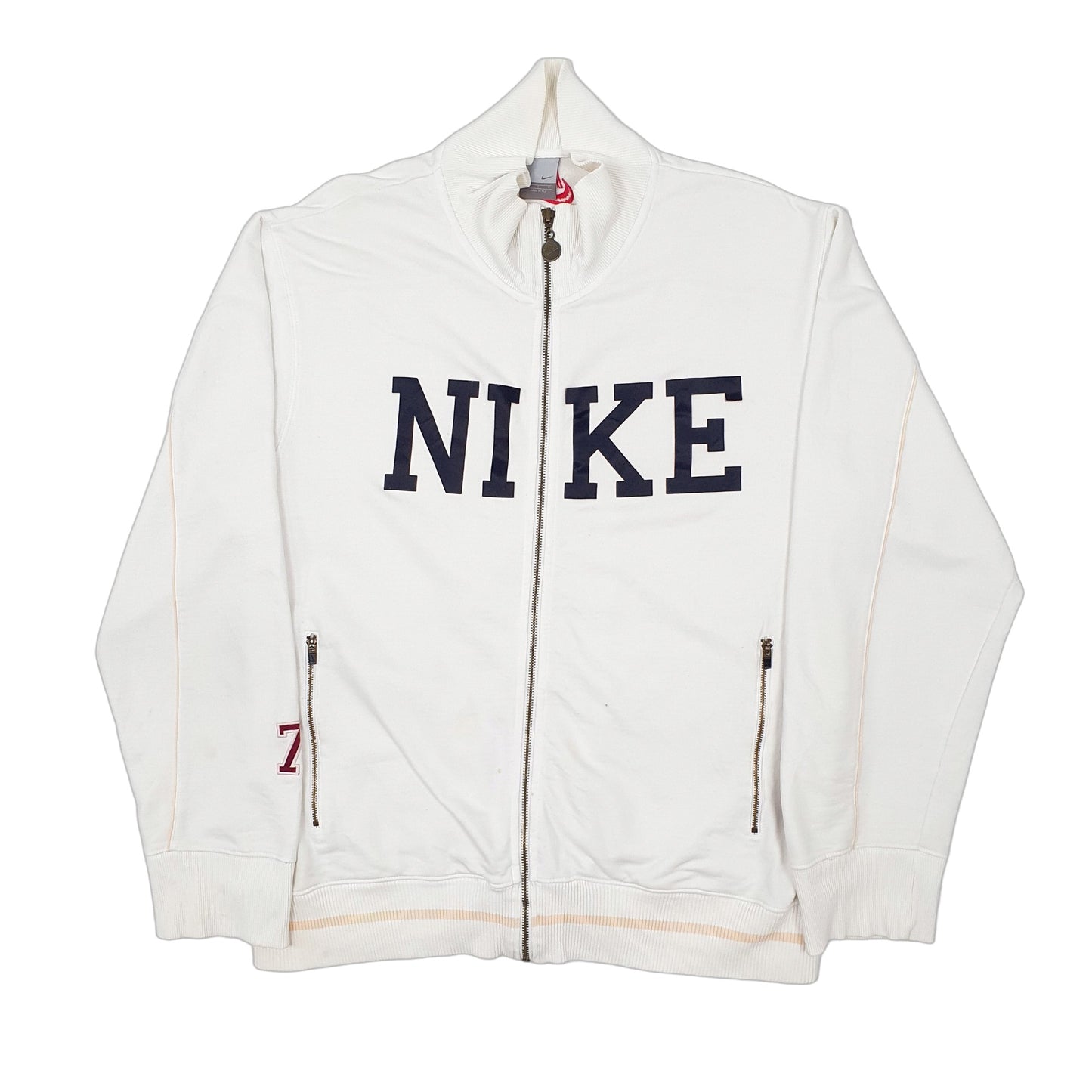 Mens White Nike Vintage 2000s Y2K Spellout Full Zip Jumper