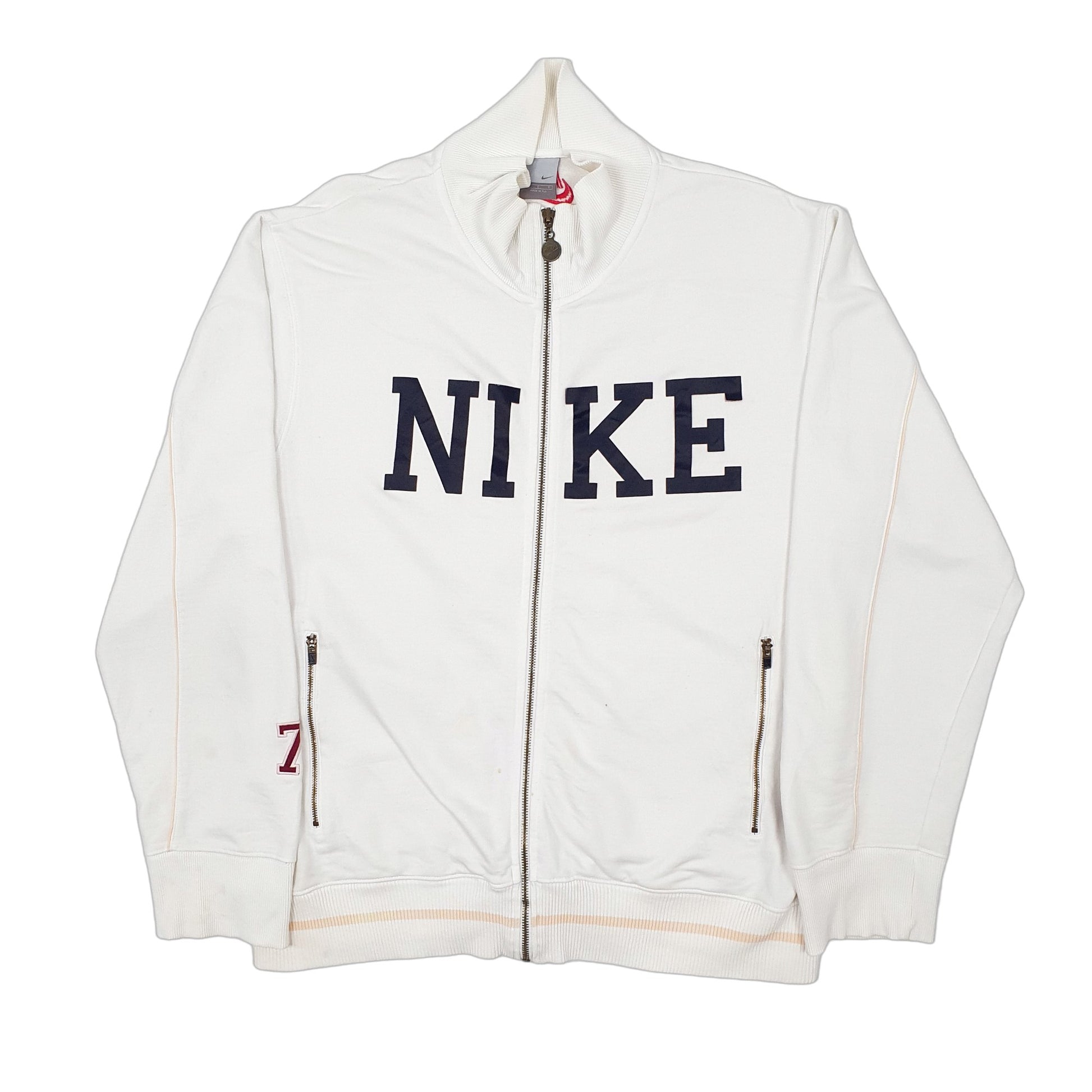 Mens White Nike Vintage 2000s Y2K Spellout Full Zip Jumper