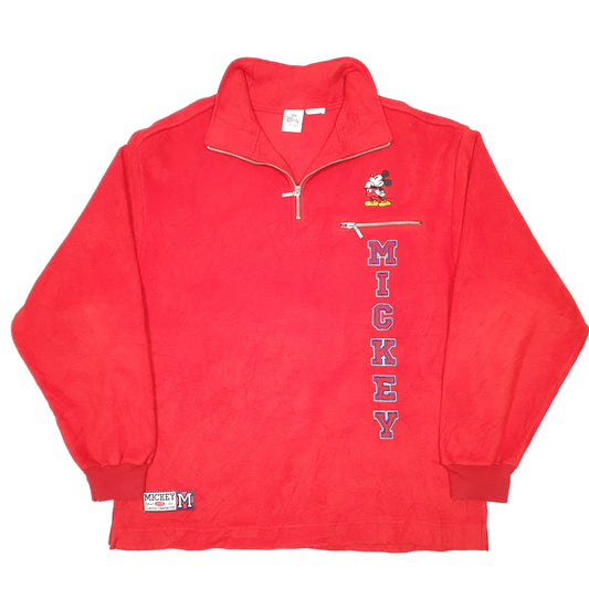 Mens Red Disney Mickey Mouse Spellout Quarter Zip Jumper