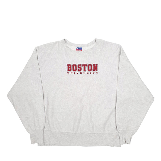 Mens Grey Champion Reverse Weave USA College Boston University Crewneck Jumper