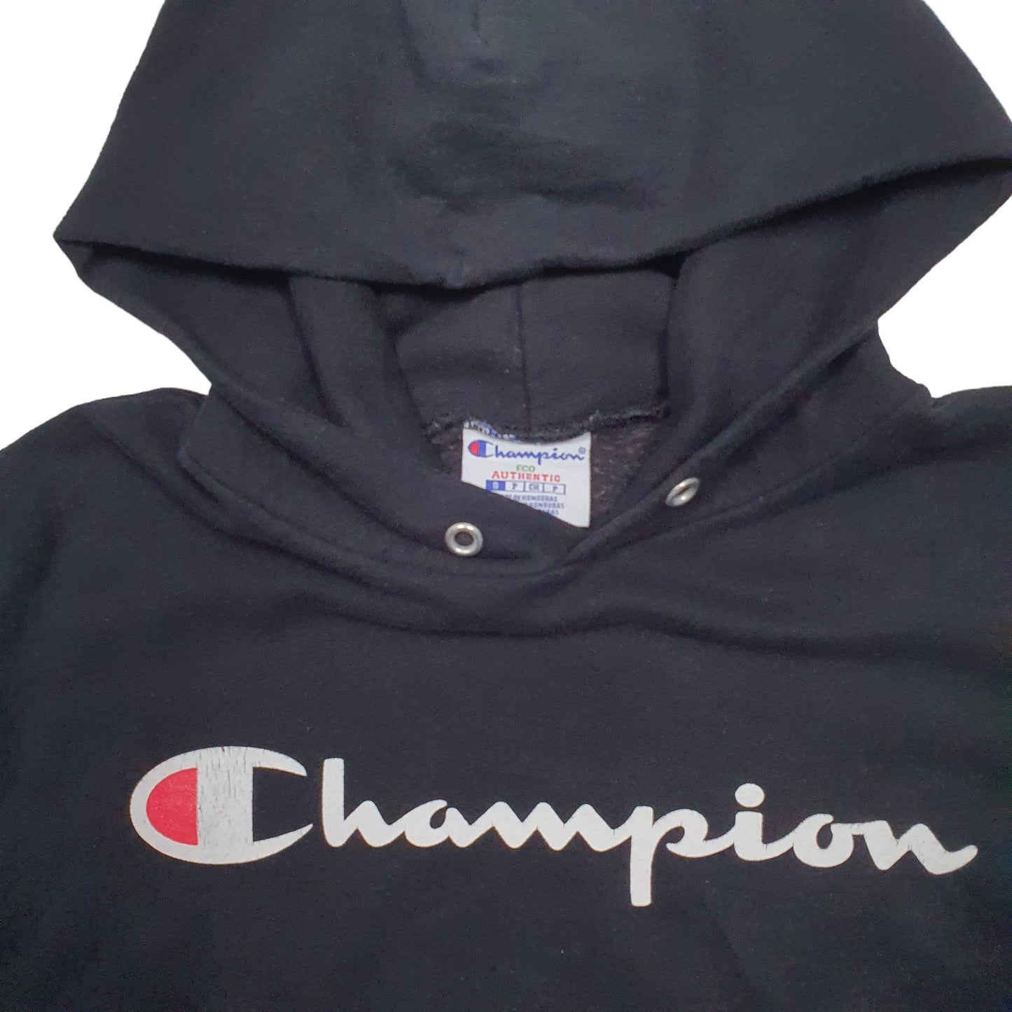 Mens Black Champion Spellout Hoodie Jumper