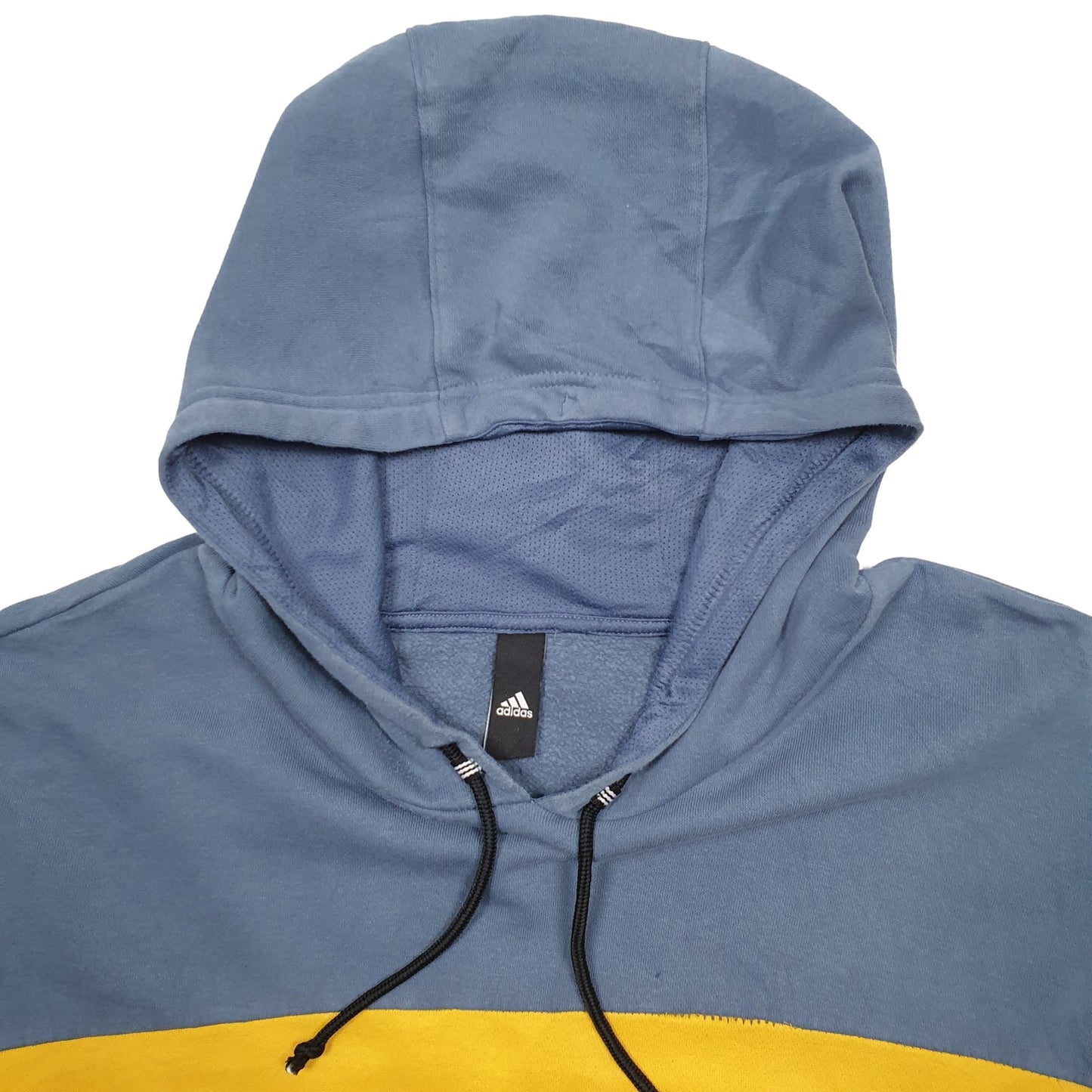 Mens Blue Adidas Tear near pouch pocket. Some loose stitching in areas Hoodie Jumper