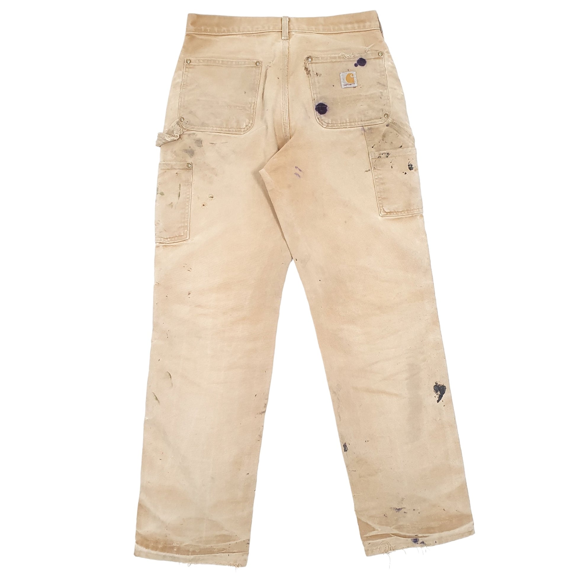 Mens Tan Carhartt Double Knee Riveted Made In USA Carpenter Trousers