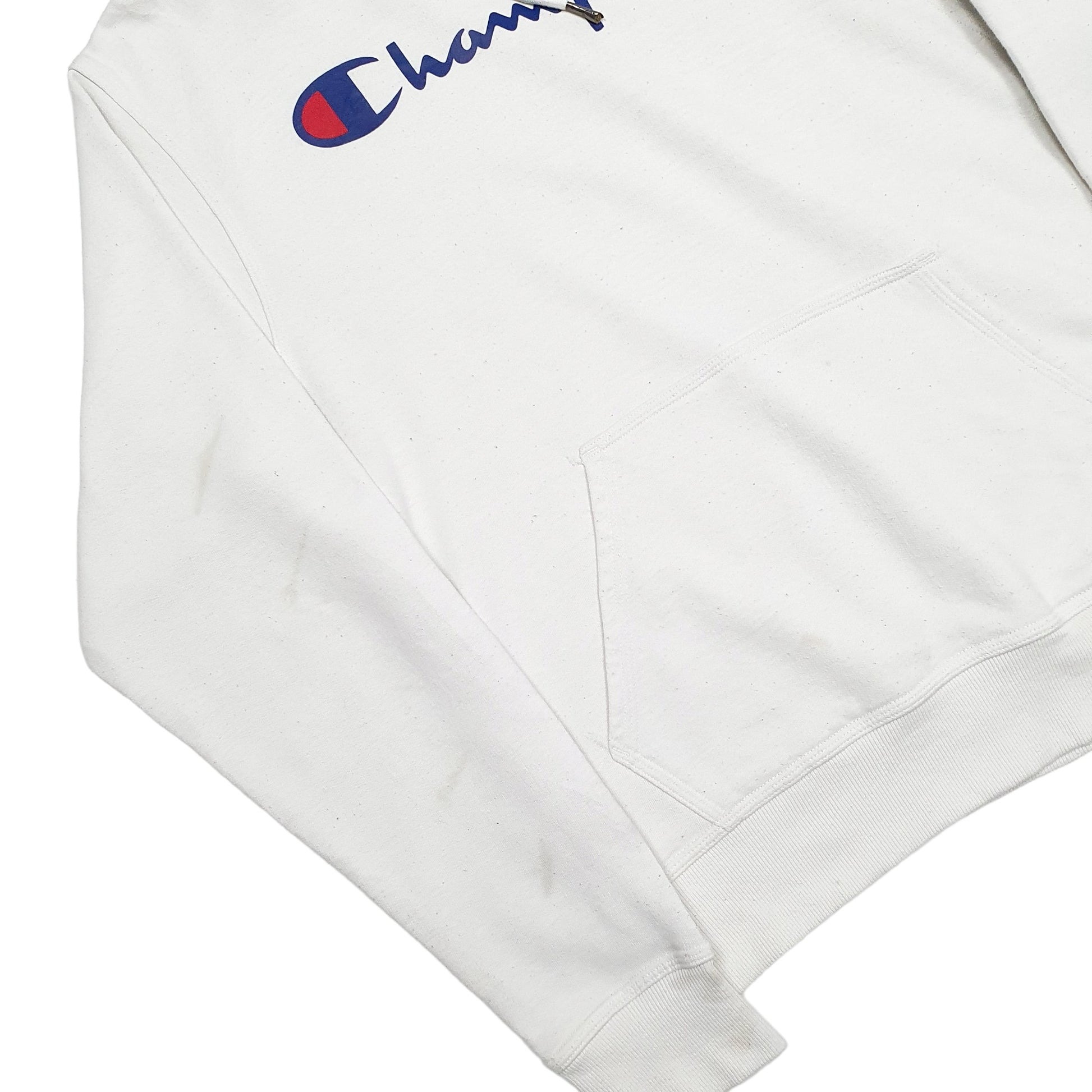 Mens White Champion Spellout Hoodie Jumper