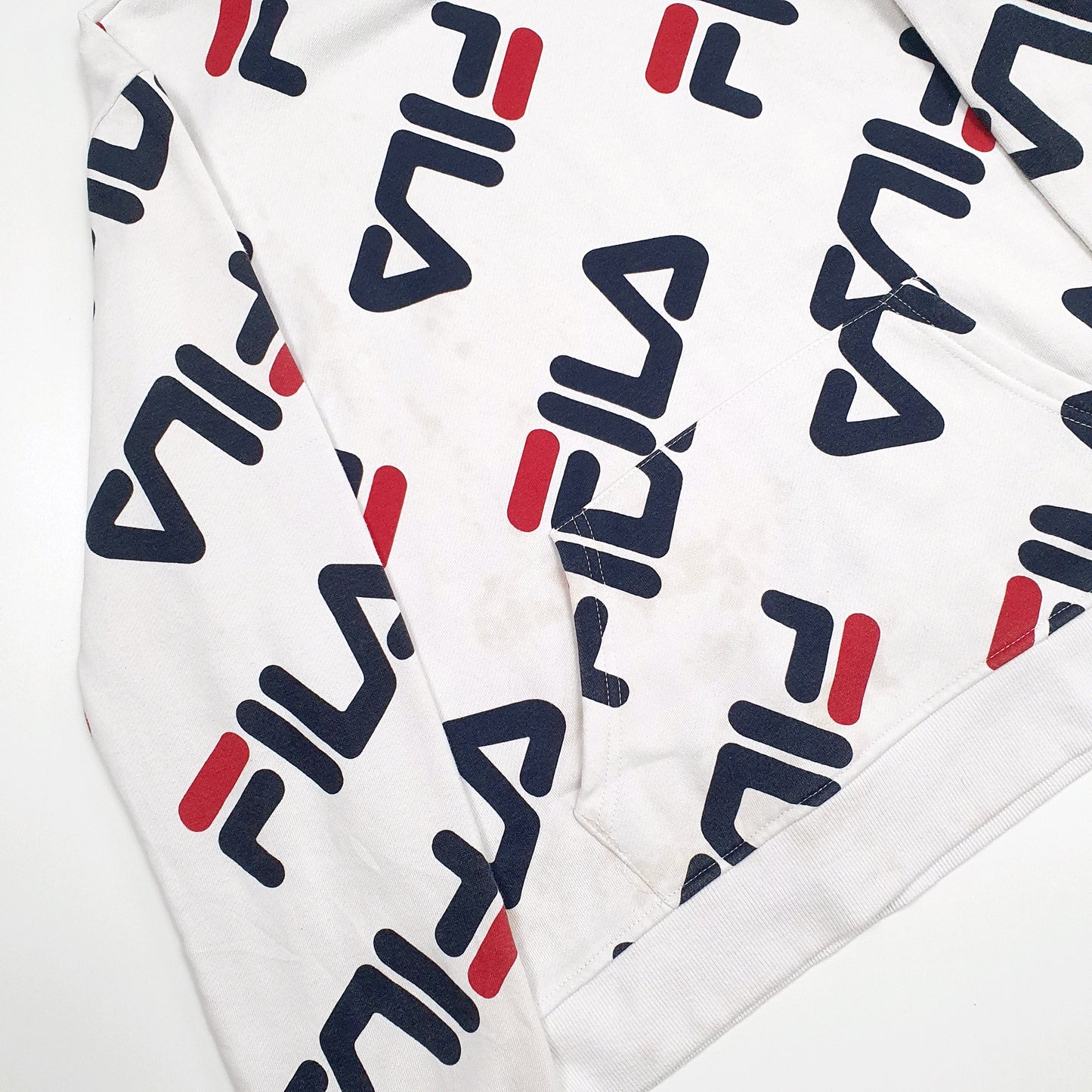 Mens White Fila Spellout Hoodie Jumper