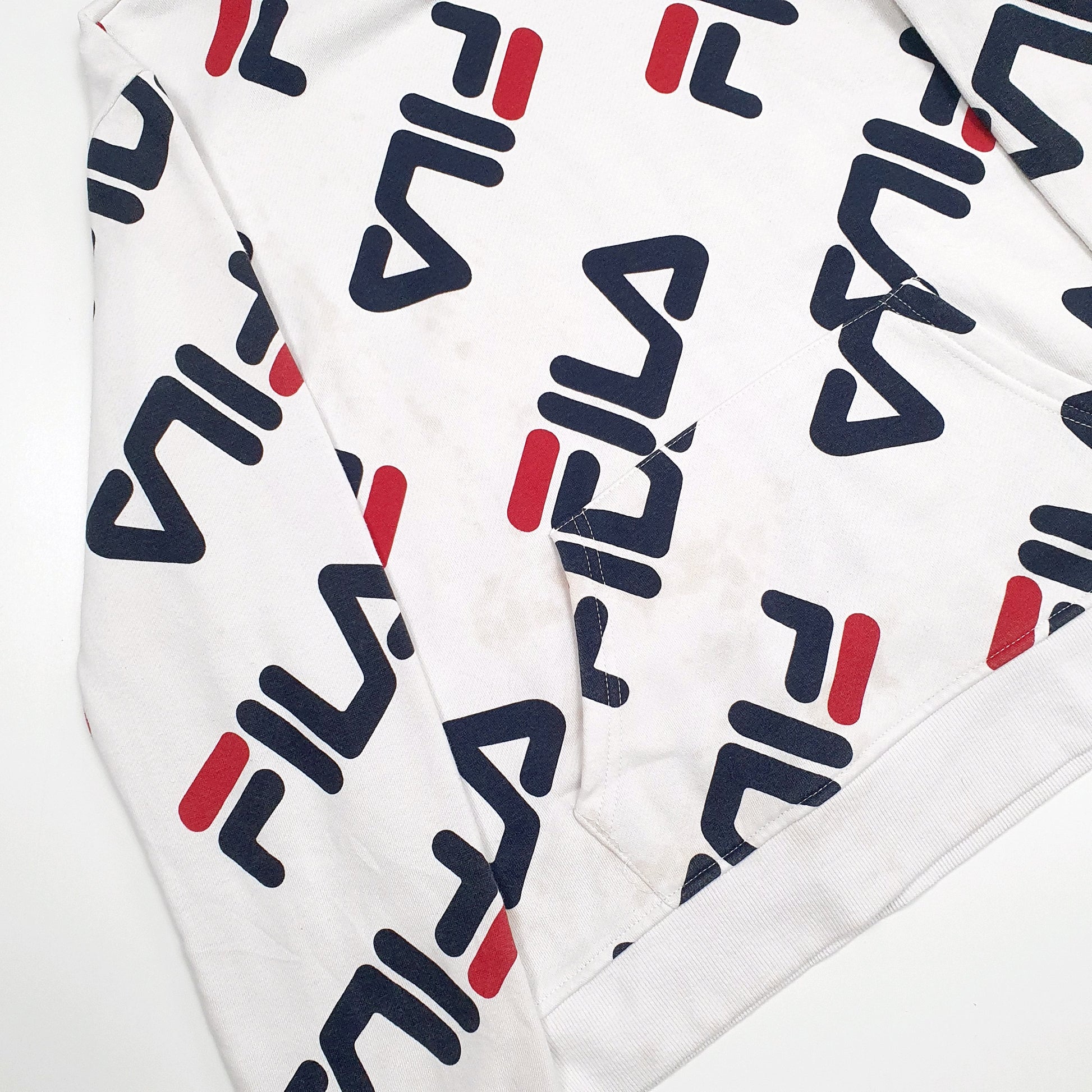 Mens White Fila Spellout Hoodie Jumper