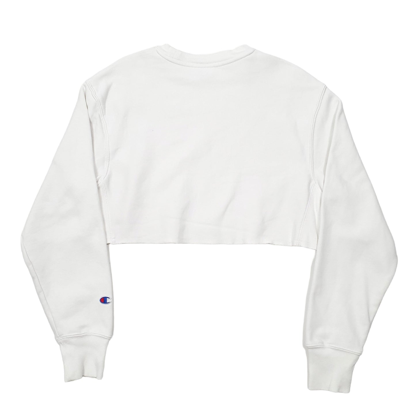 Womens White Champion Cropped Cut Off Reverse Weave Crewneck Jumper