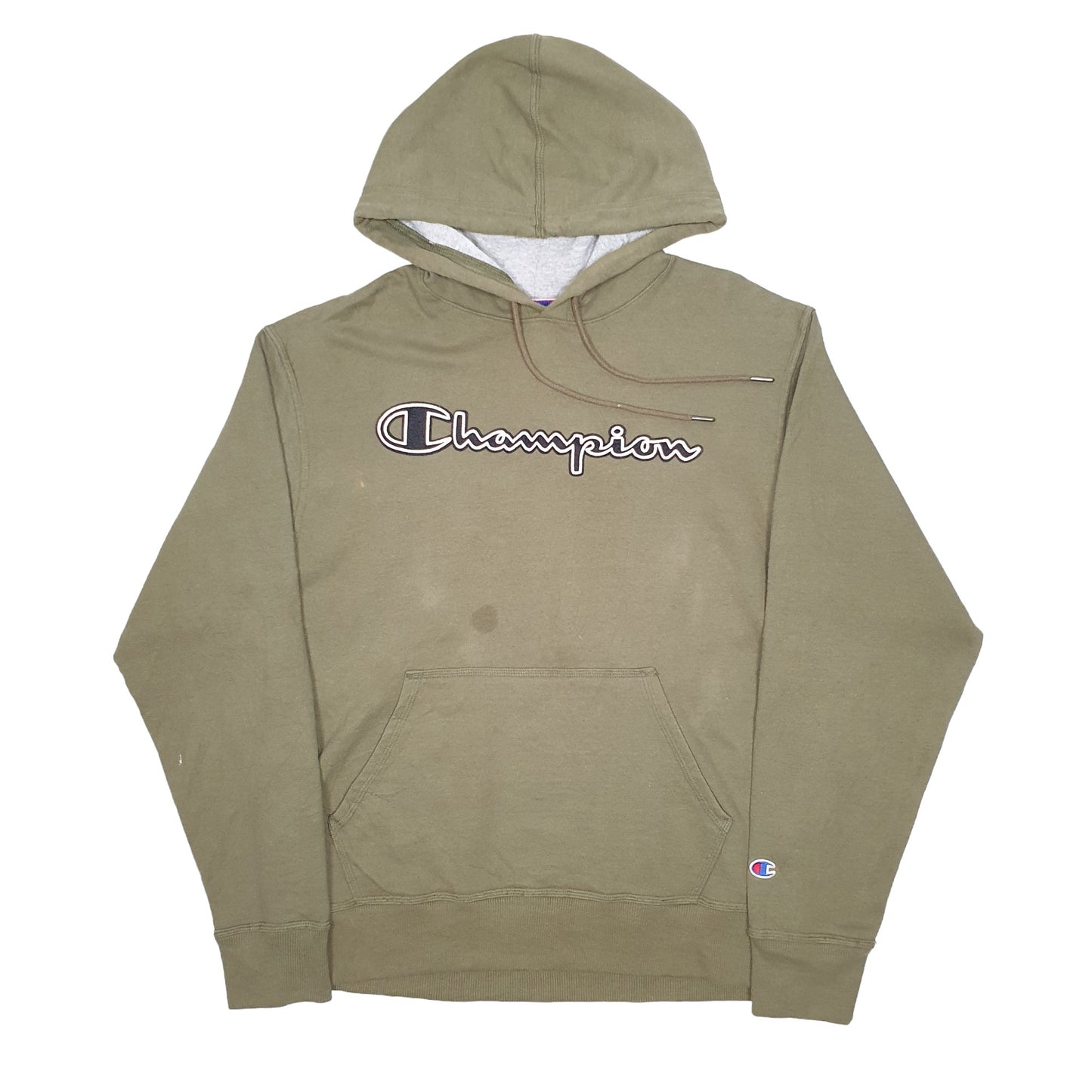 Mens Khaki Champion Spellout Hoodie Jumper