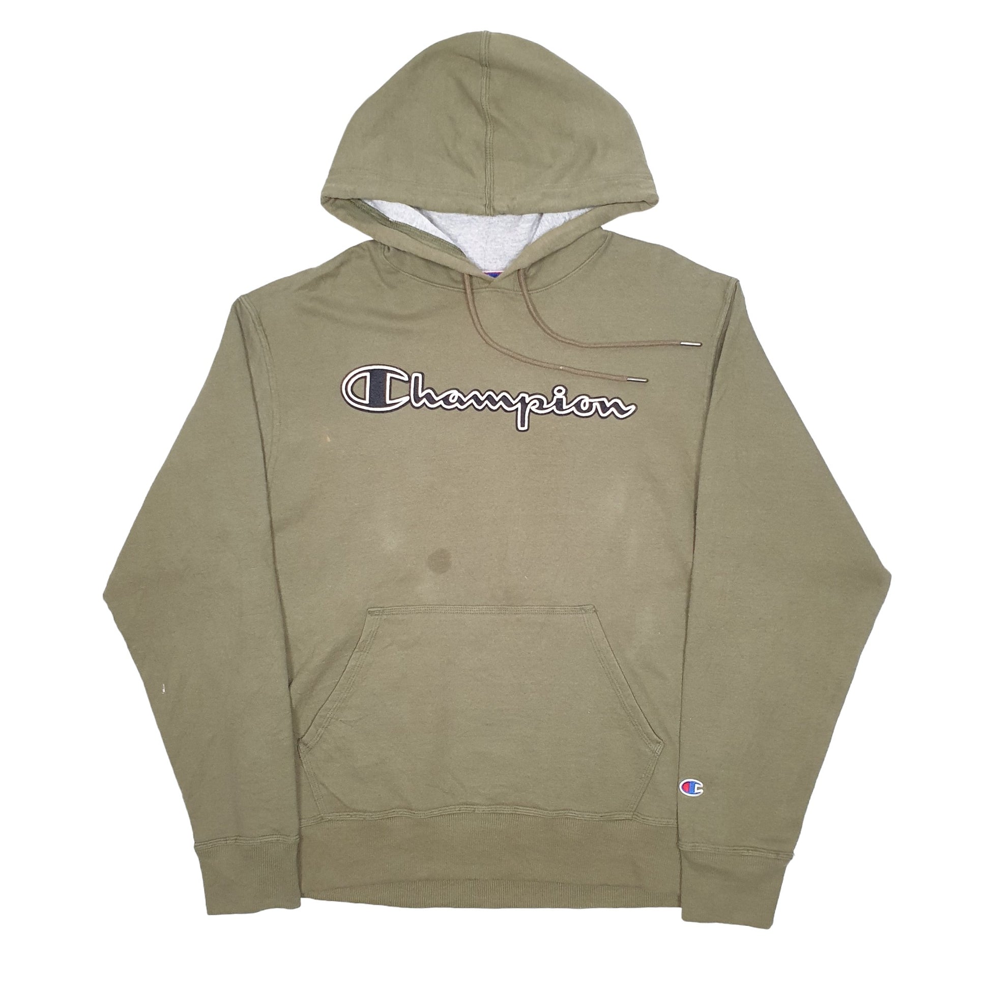 Mens Khaki Champion Spellout Hoodie Jumper