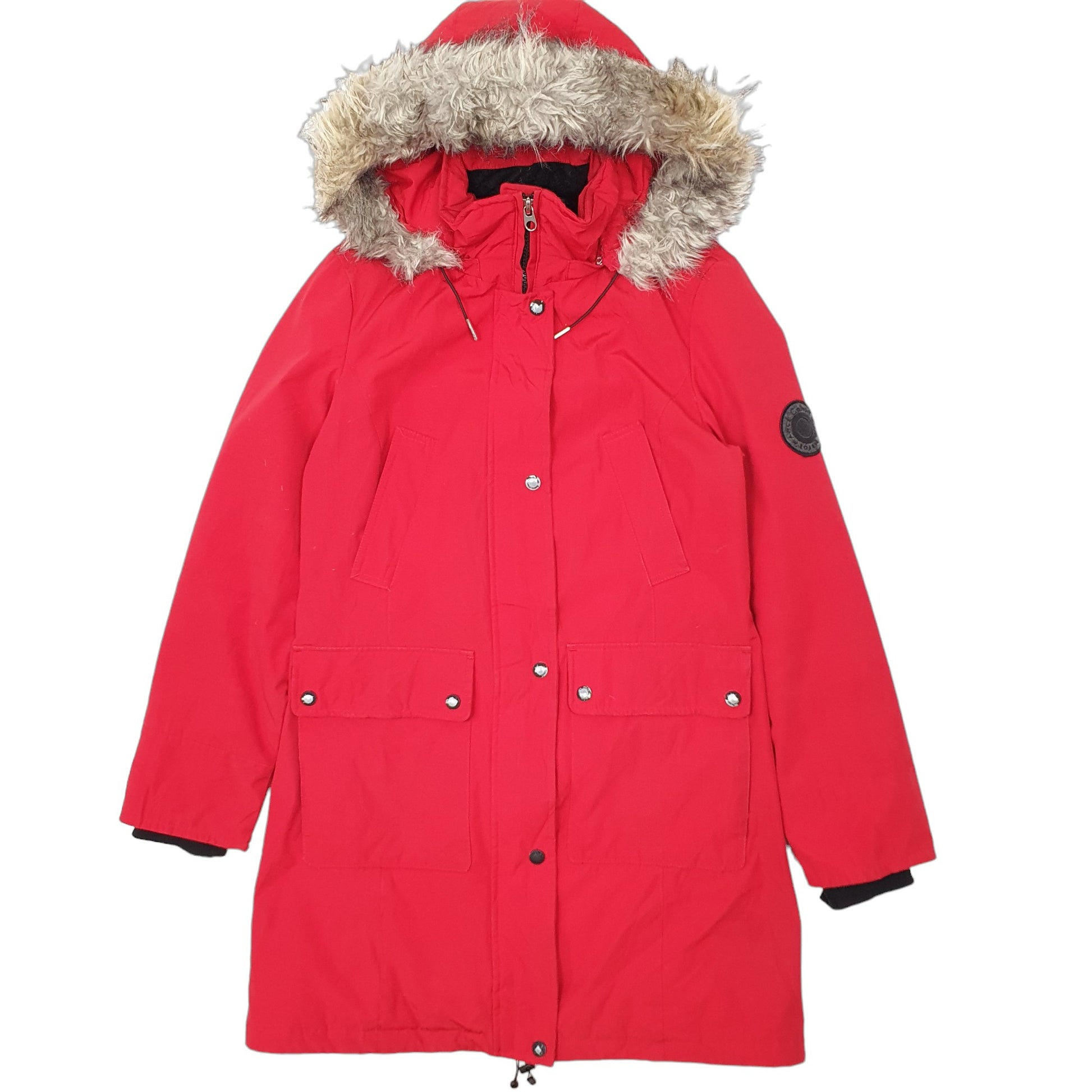 Womens Red Calvin Klein Longline Trench Artic Performance Puffer  Coat