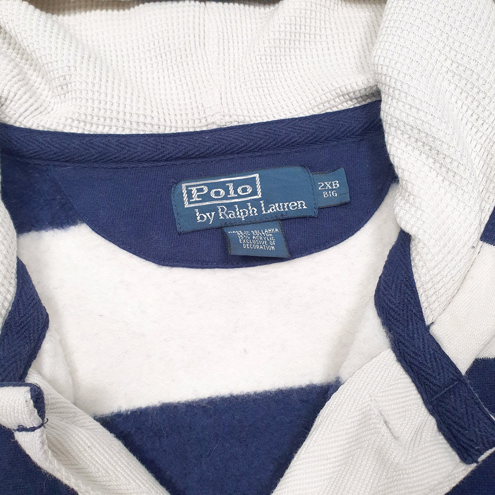 Mens White Polo Ralph Lauren Rugby Shirt Hooded Striped Hoodie Jumper