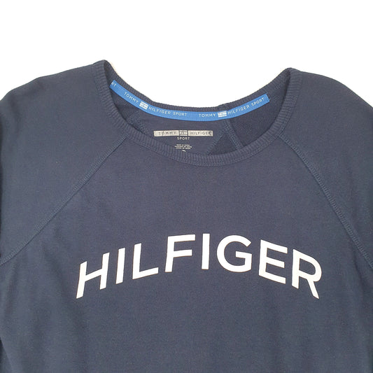 Womens Navy Tommy Hilfiger Spellout Crop Top Crewneck Jumper