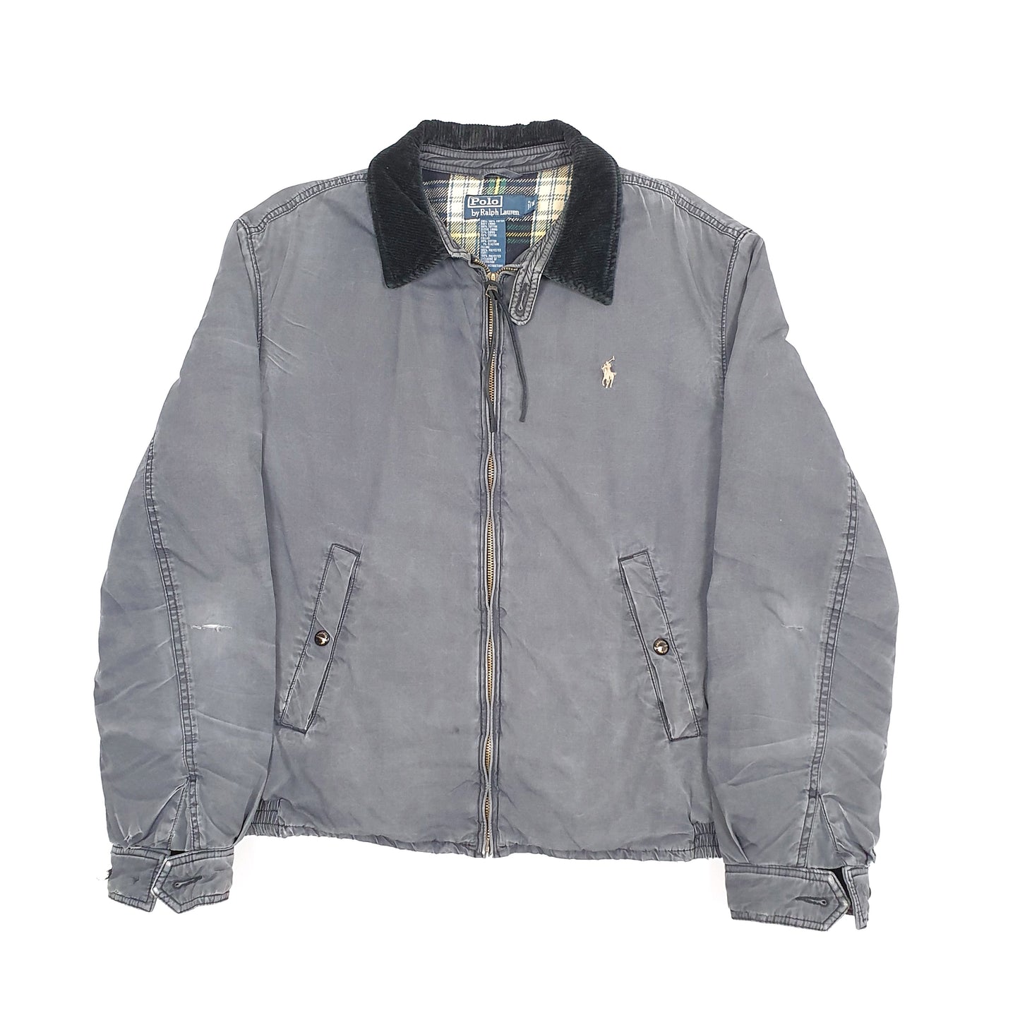 Mens Grey Polo Ralph Lauren Vintage Lined Corduroy 1980s Talon Zipper Harrington Jacket Coat