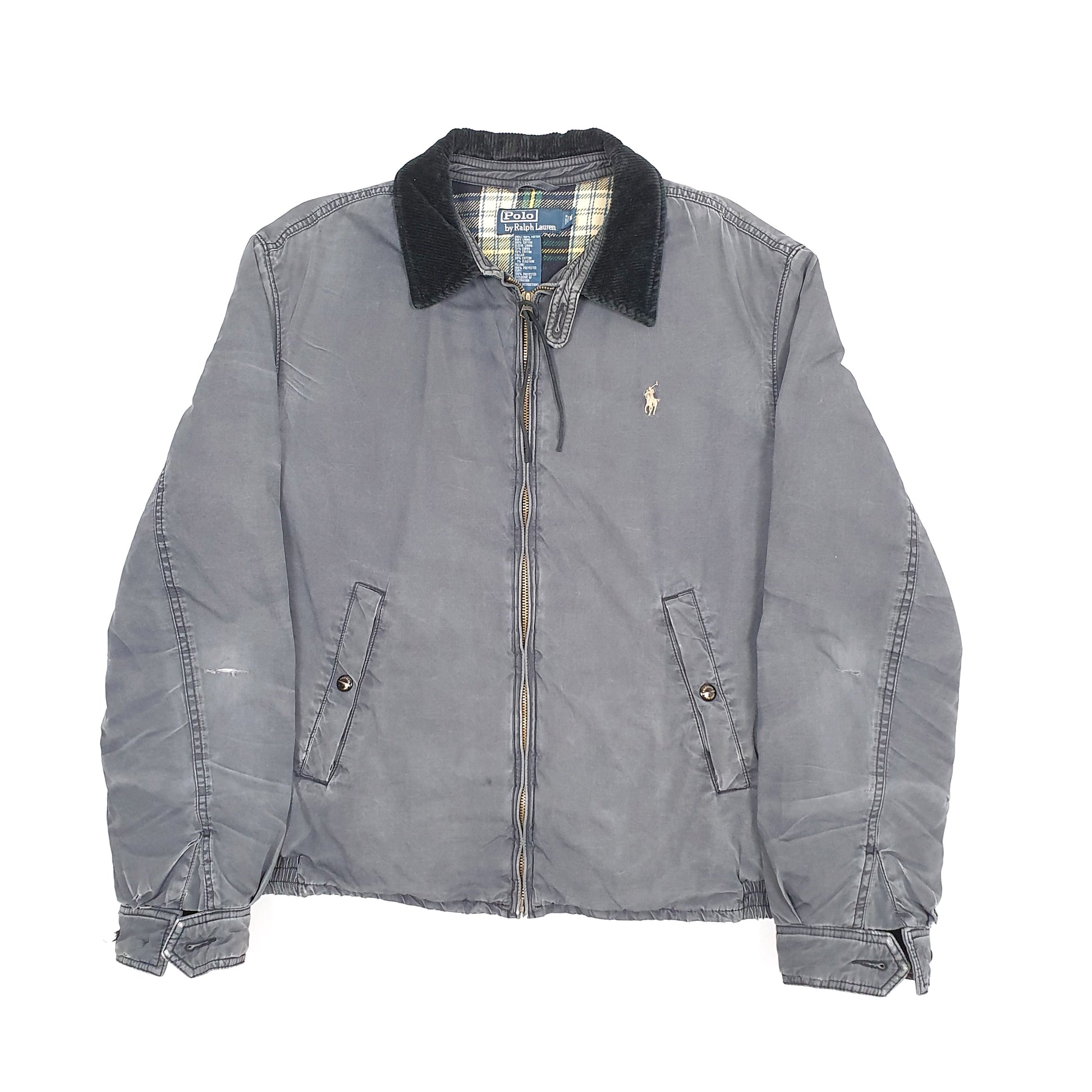 Mens Grey Polo Ralph Lauren Vintage Lined Corduroy 1980s Talon Zipper Harrington Jacket Coat