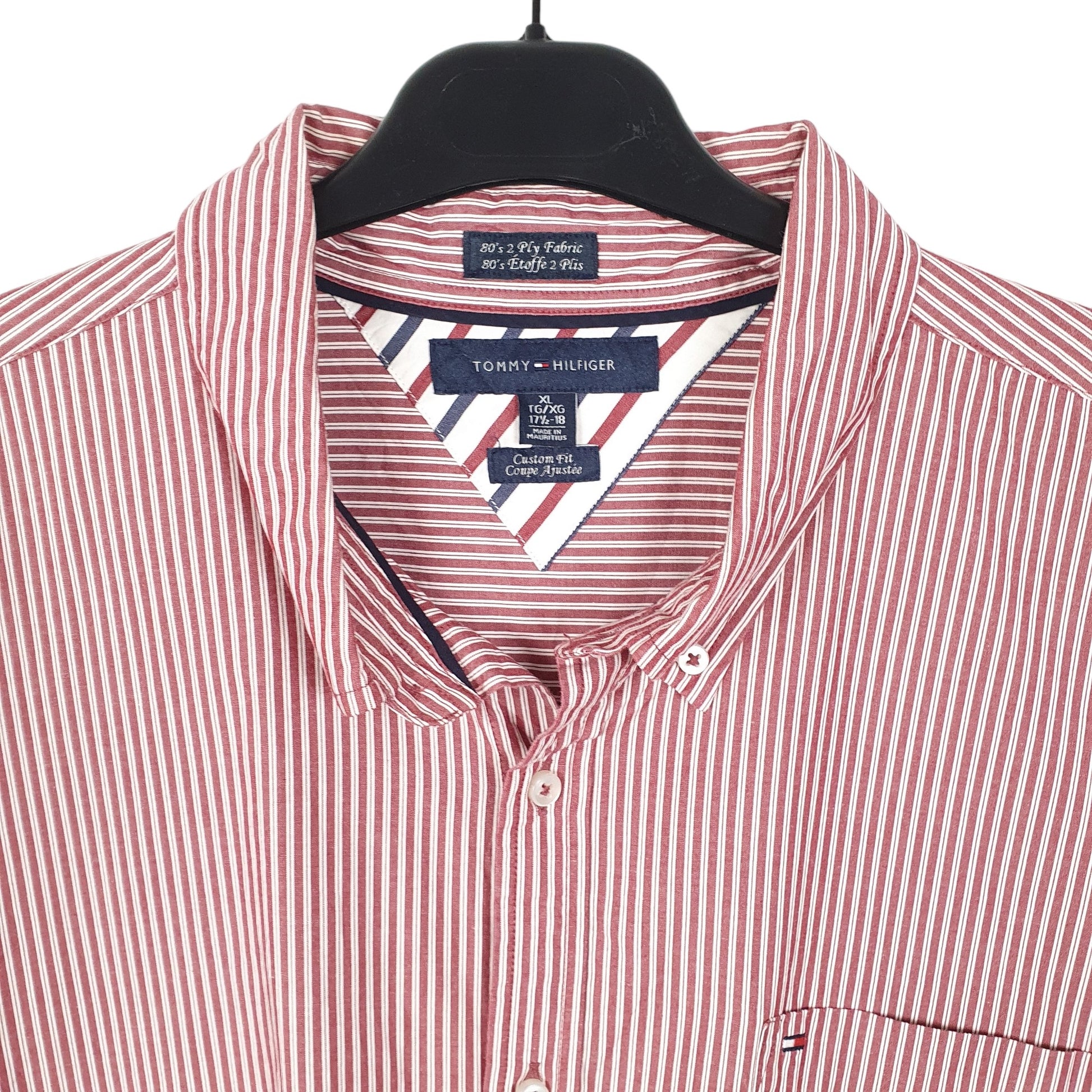 Tommy Hilfiger Long Sleeve Custom Fit Striped Shirt Red