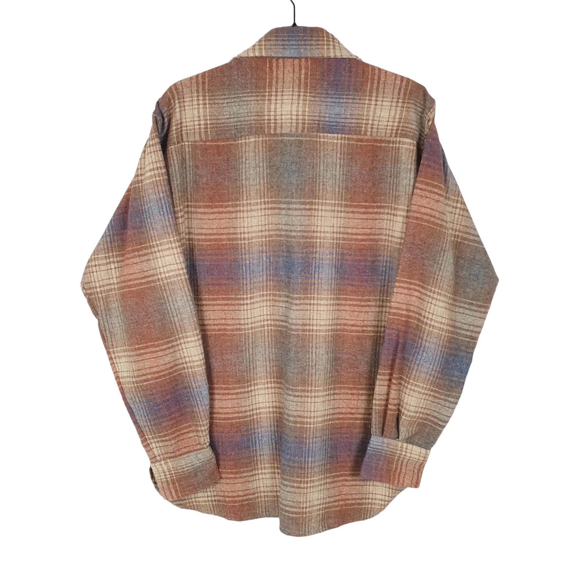 Bloomingdales Flannel Shacket Men's Store Vintage 70s Long Sleeve Regular Fit Check Shirt Brown