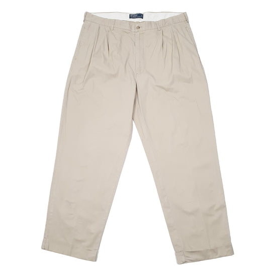 Mens Beige Polo Ralph Lauren Double Pleated Vintage Chino Trousers