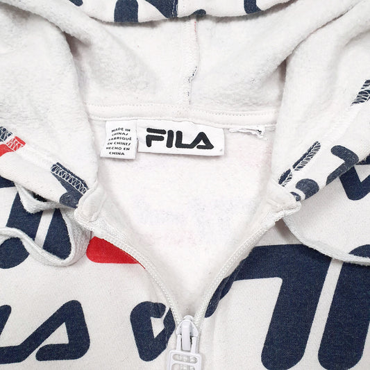 Mens White Fila Hoodie Full Zip Jumper