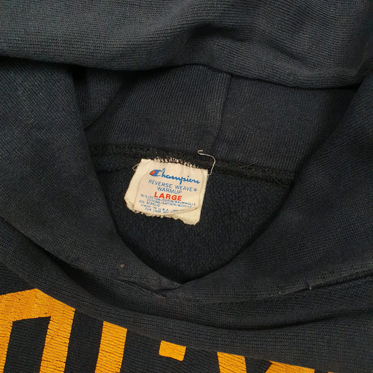 Mens Navy Champion 1980s Reverse Weave Warm Up Made in USA College Hoodie Jumper