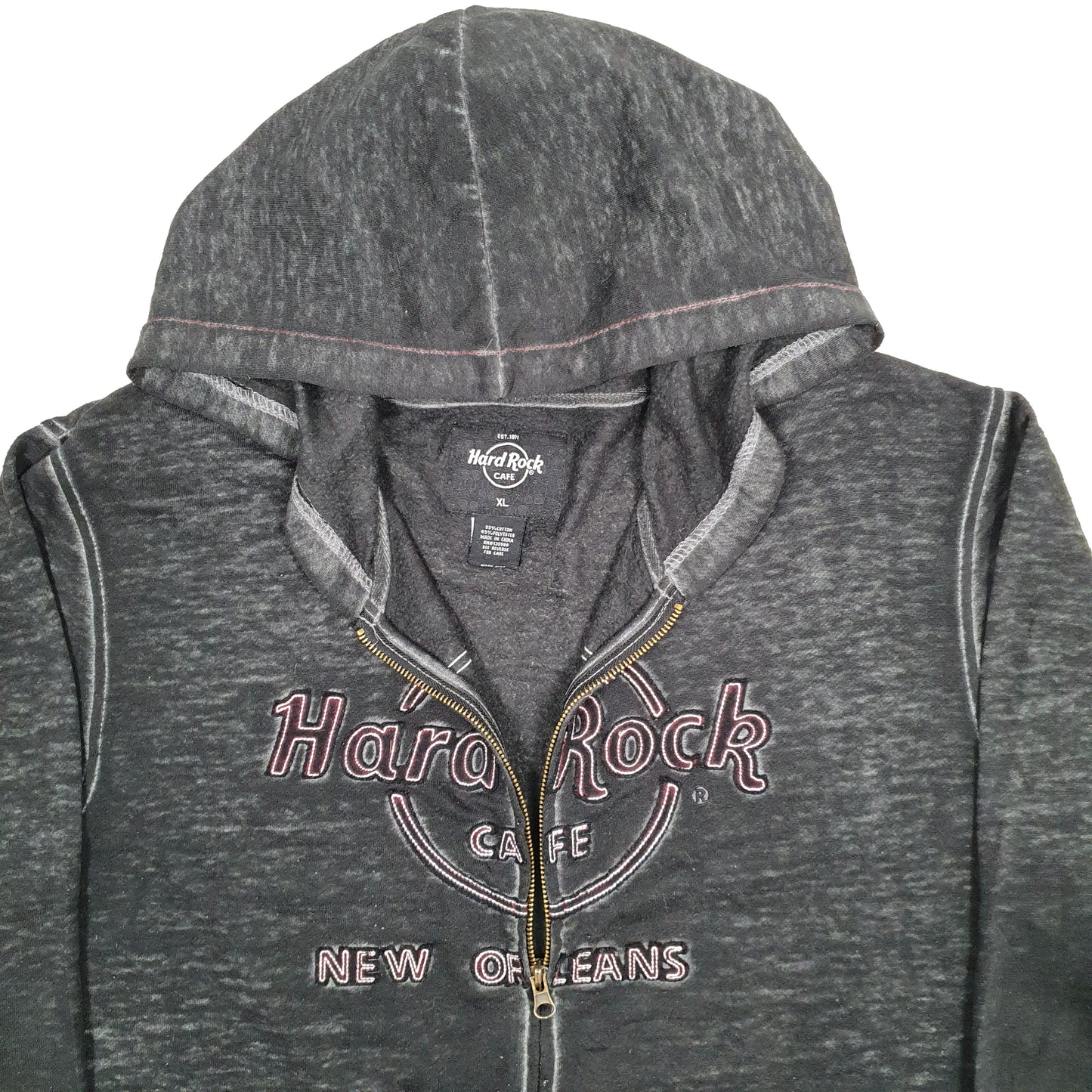 Mens Grey Hard Rock Cafe New Orleans Hooded Full Zip Jumper
