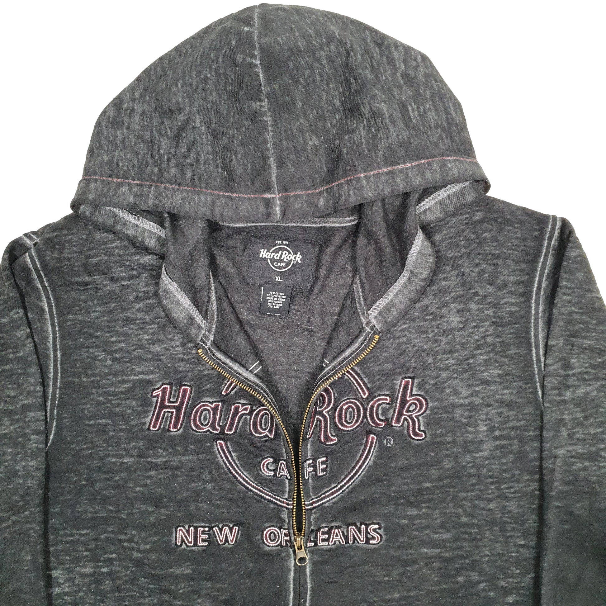 Mens Grey Hard Rock Cafe New Orleans Hooded Full Zip Jumper