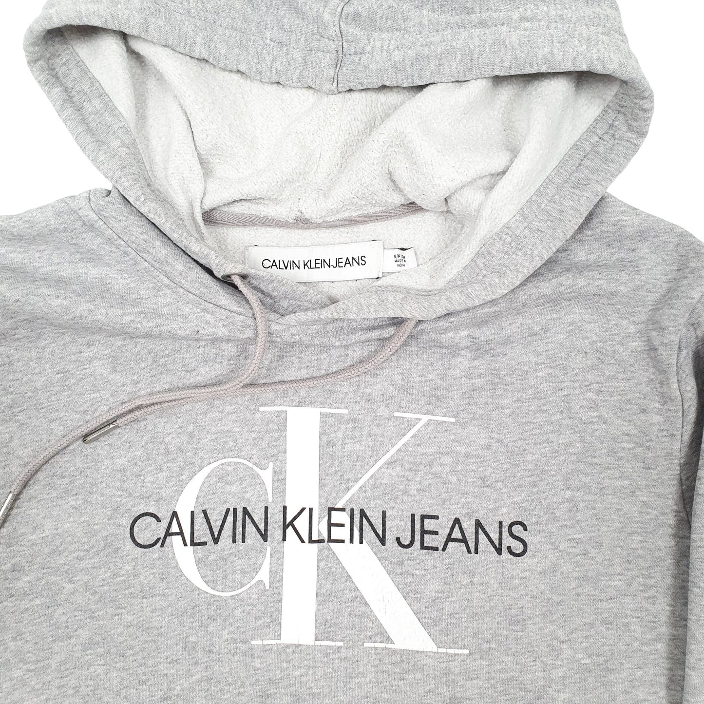 Mens Grey Calvin Klein Spellout Hoodie Jumper