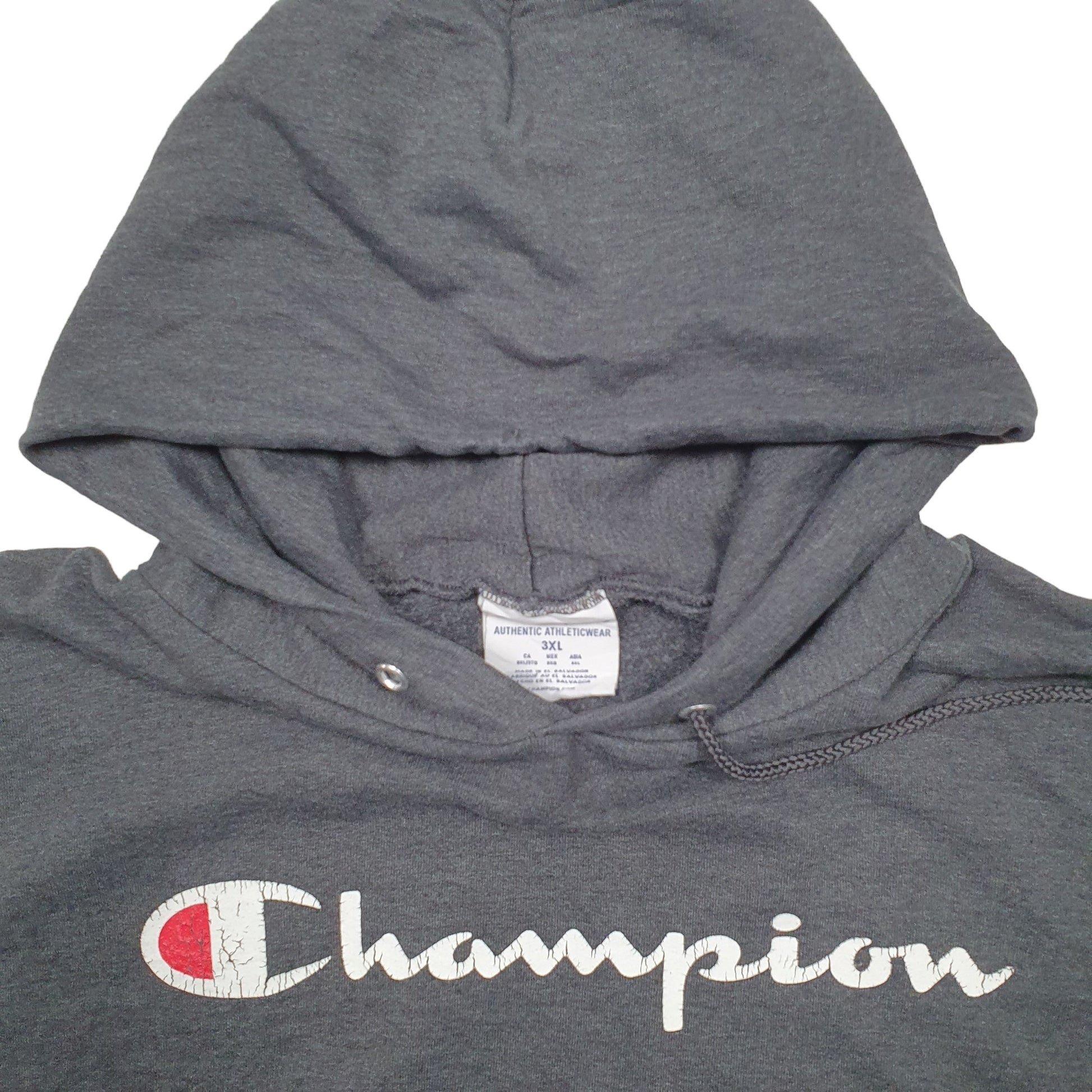 Mens Grey Champion Spellout Hoodie Jumper