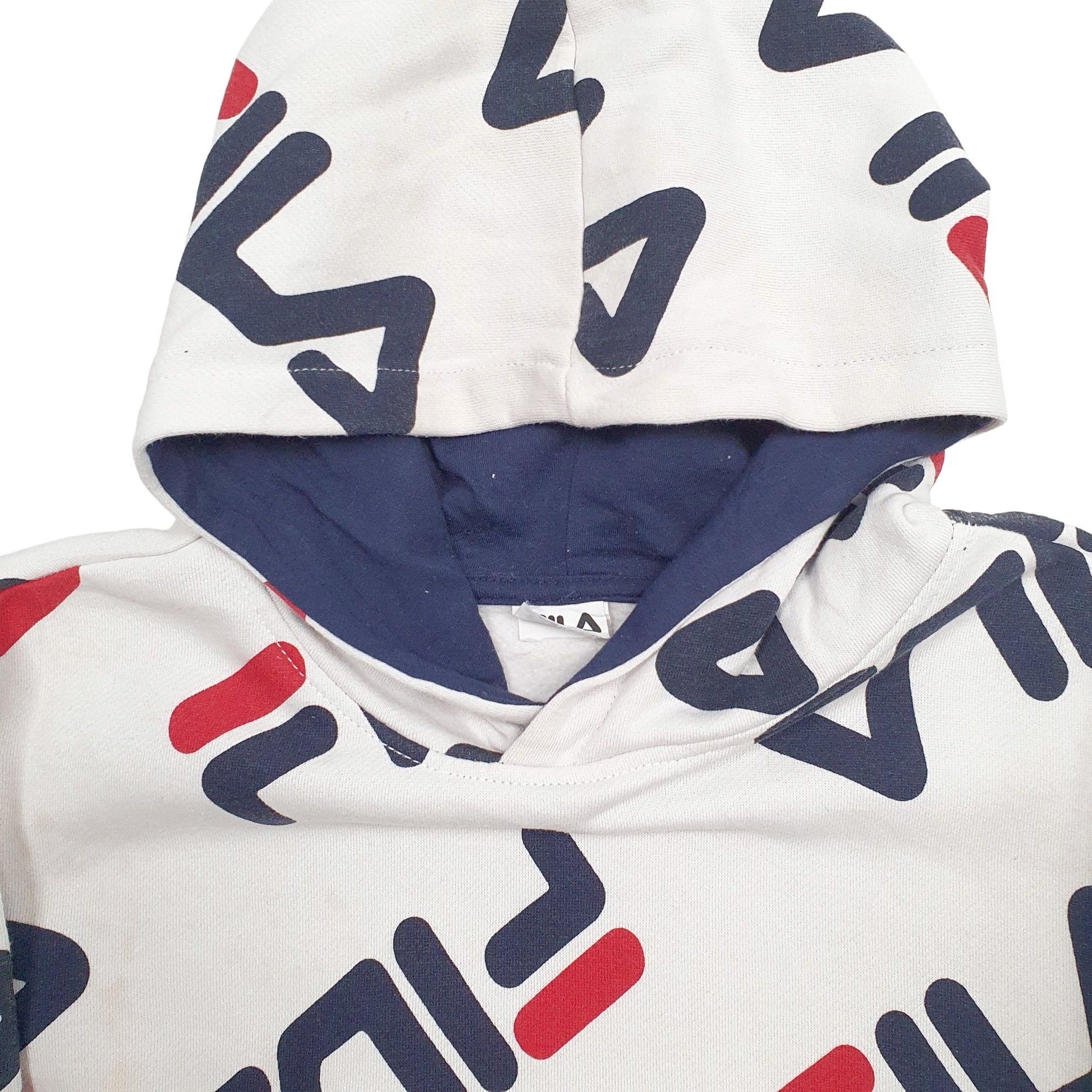 Mens White Fila Spellout Hoodie Jumper