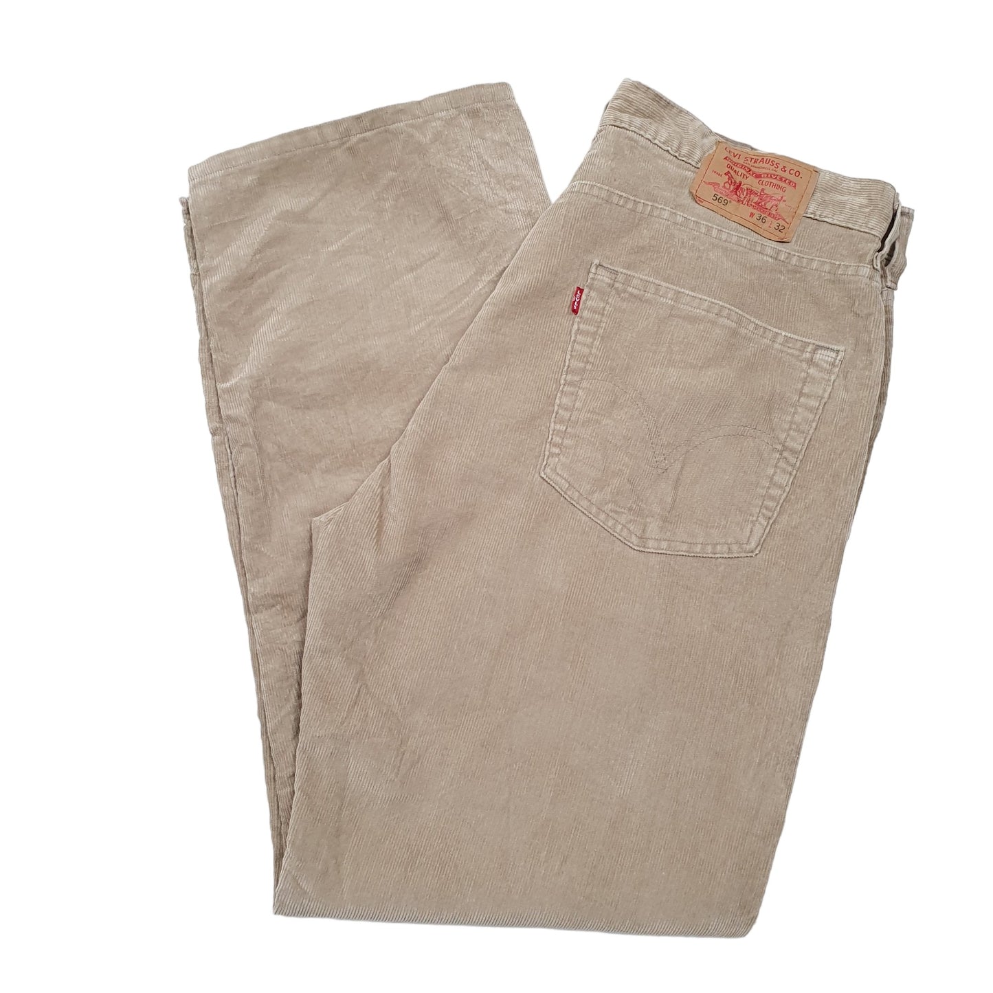 Mens Beige Levis 569 Straight Corduroy Trousers