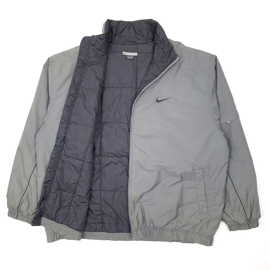 Mens Grey Nike Vintage 2000s Spellout  Coat