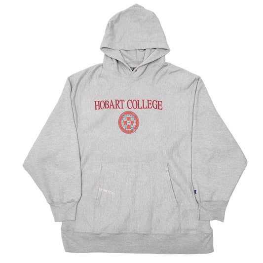 Mens Grey Champion Reverse Weave Y2K Hobart College USA Hoodie Jumper